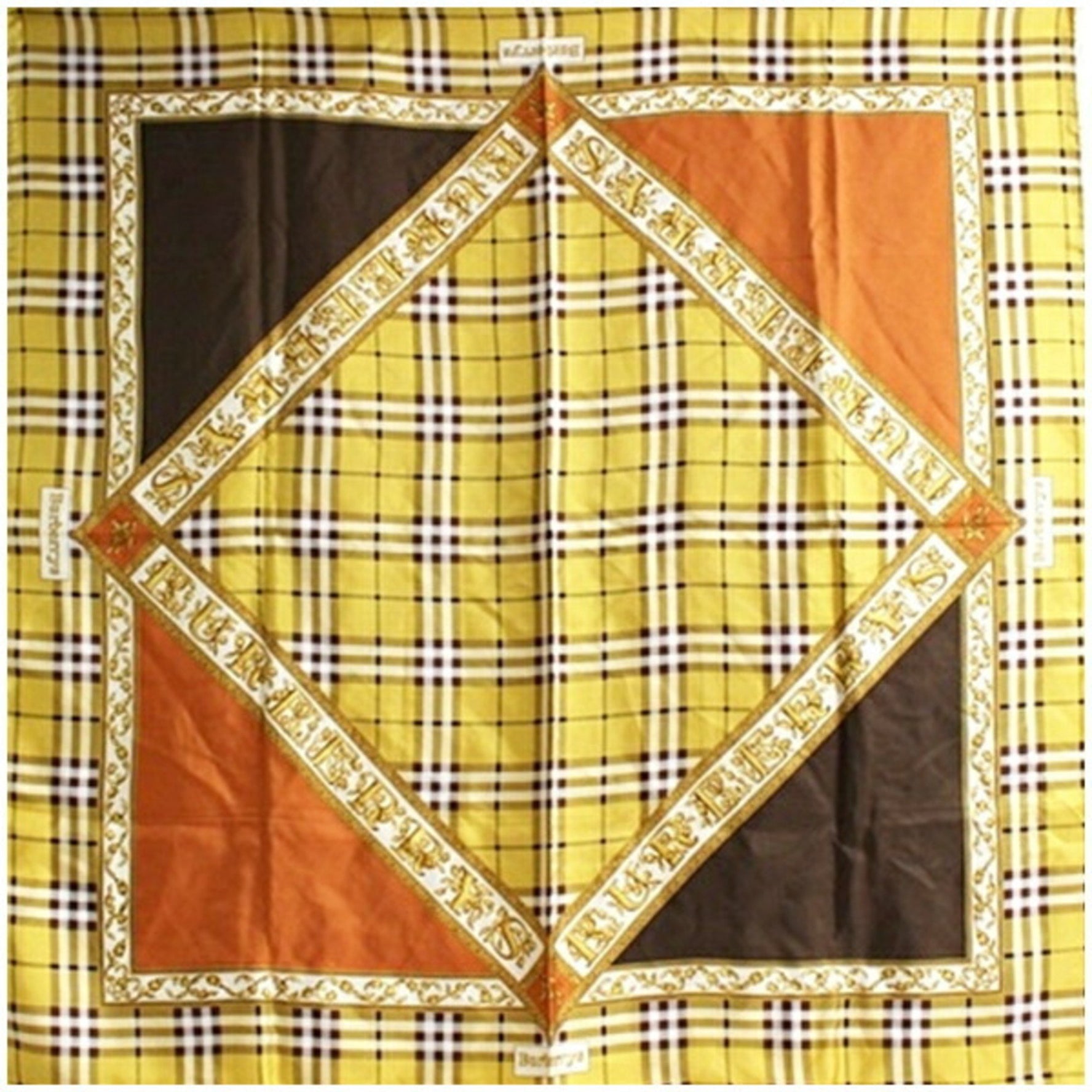 Burberry Silk Scarf/Muffler in Mustard, Brown, and Orange, Burberrys