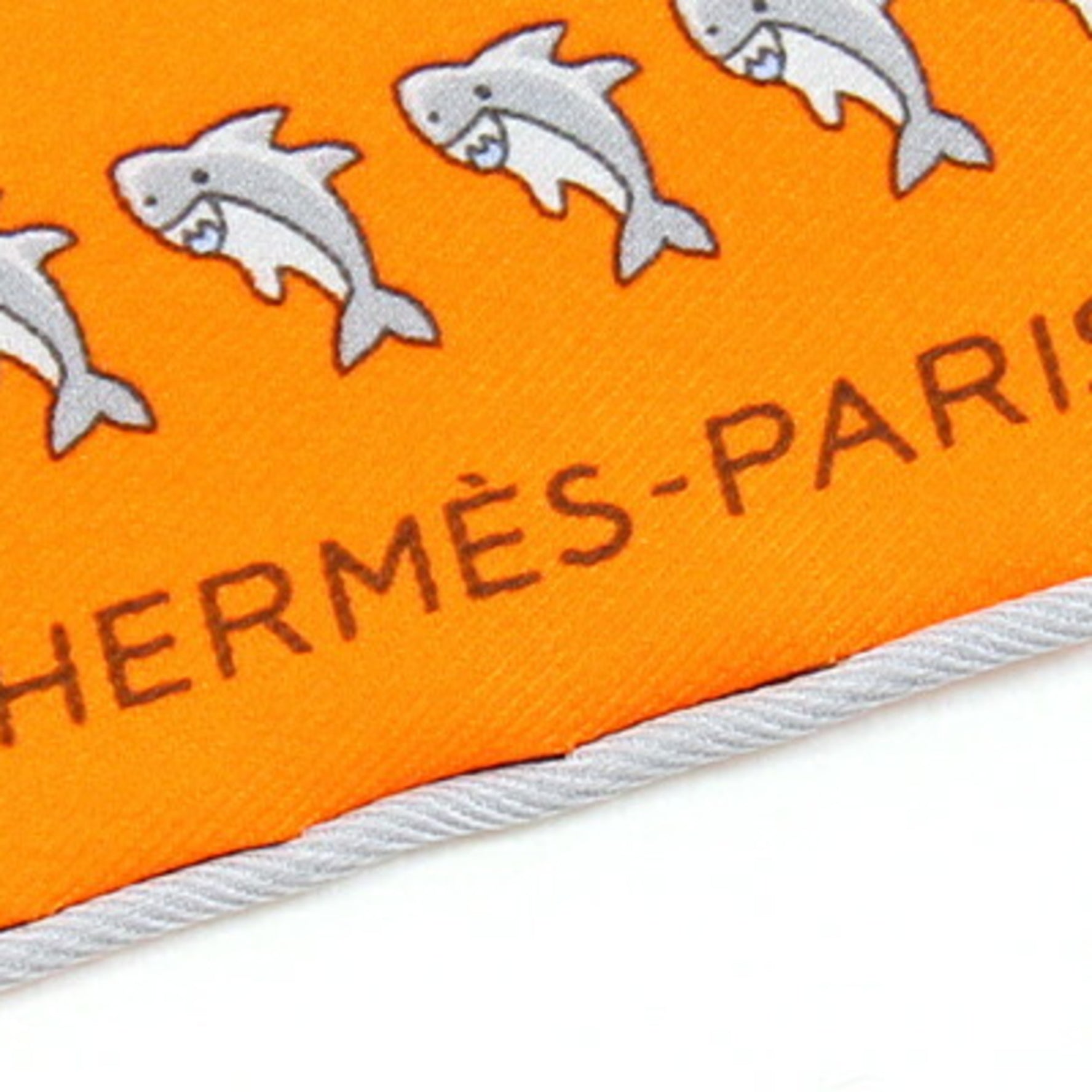 Hermès Scarf/Muffler, Carré 42, Orange/Gray, 100% Silk, Dolphin, Petit Carré, Mini Stole, HERMES