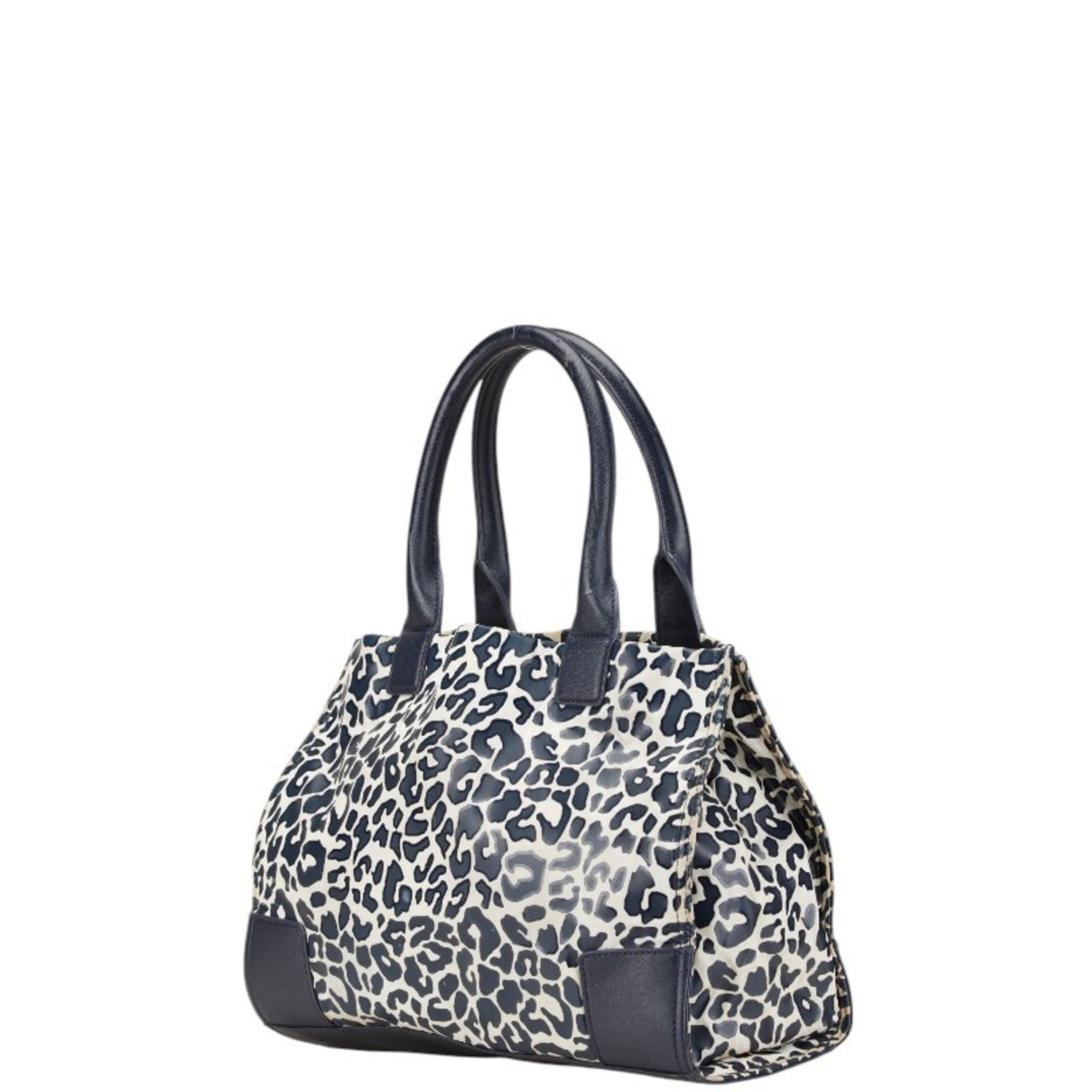 Tory Burch Leopard Tote Bag Navy White PVC Leather