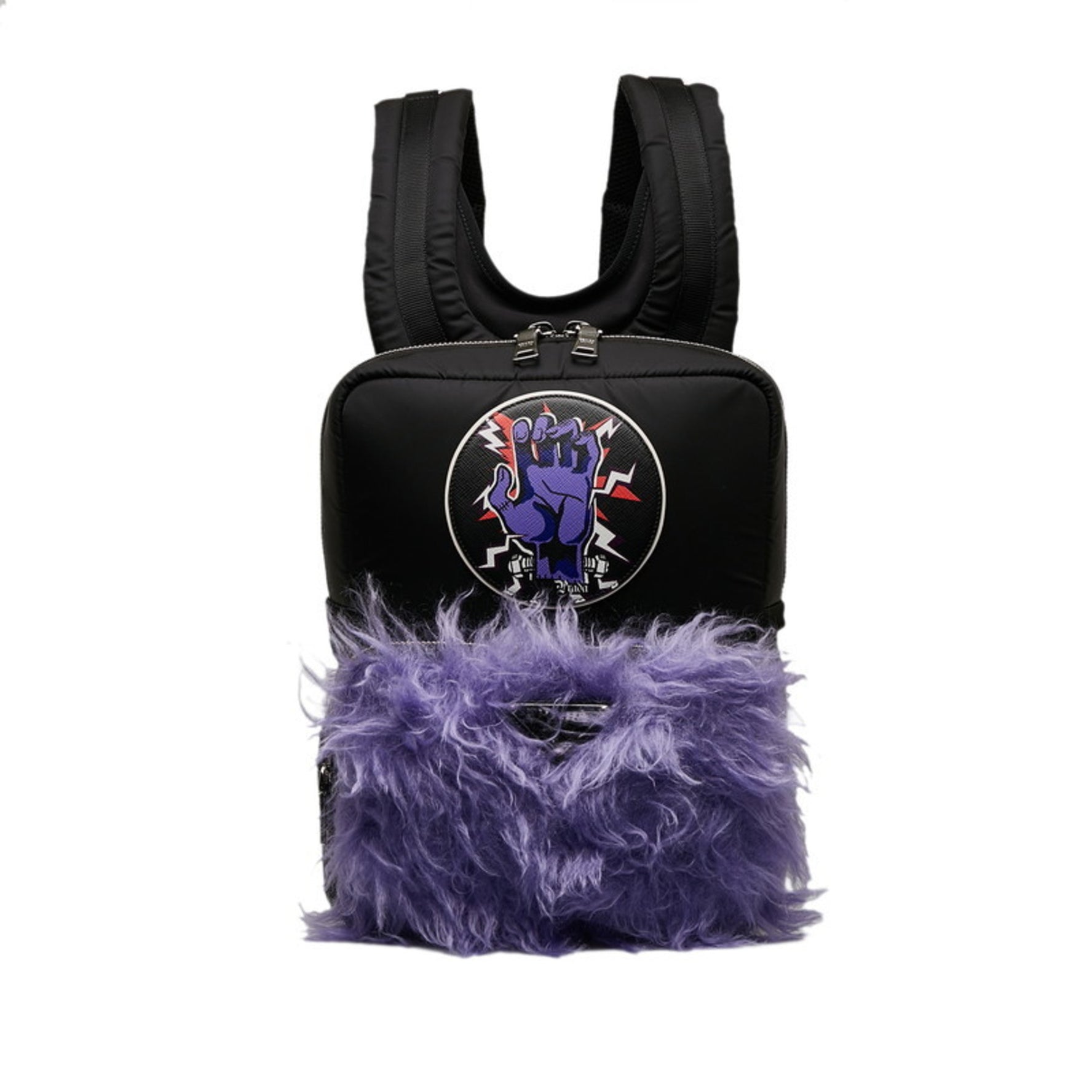 Prada Frankenstein Backpack Black Purple Nylon Fur