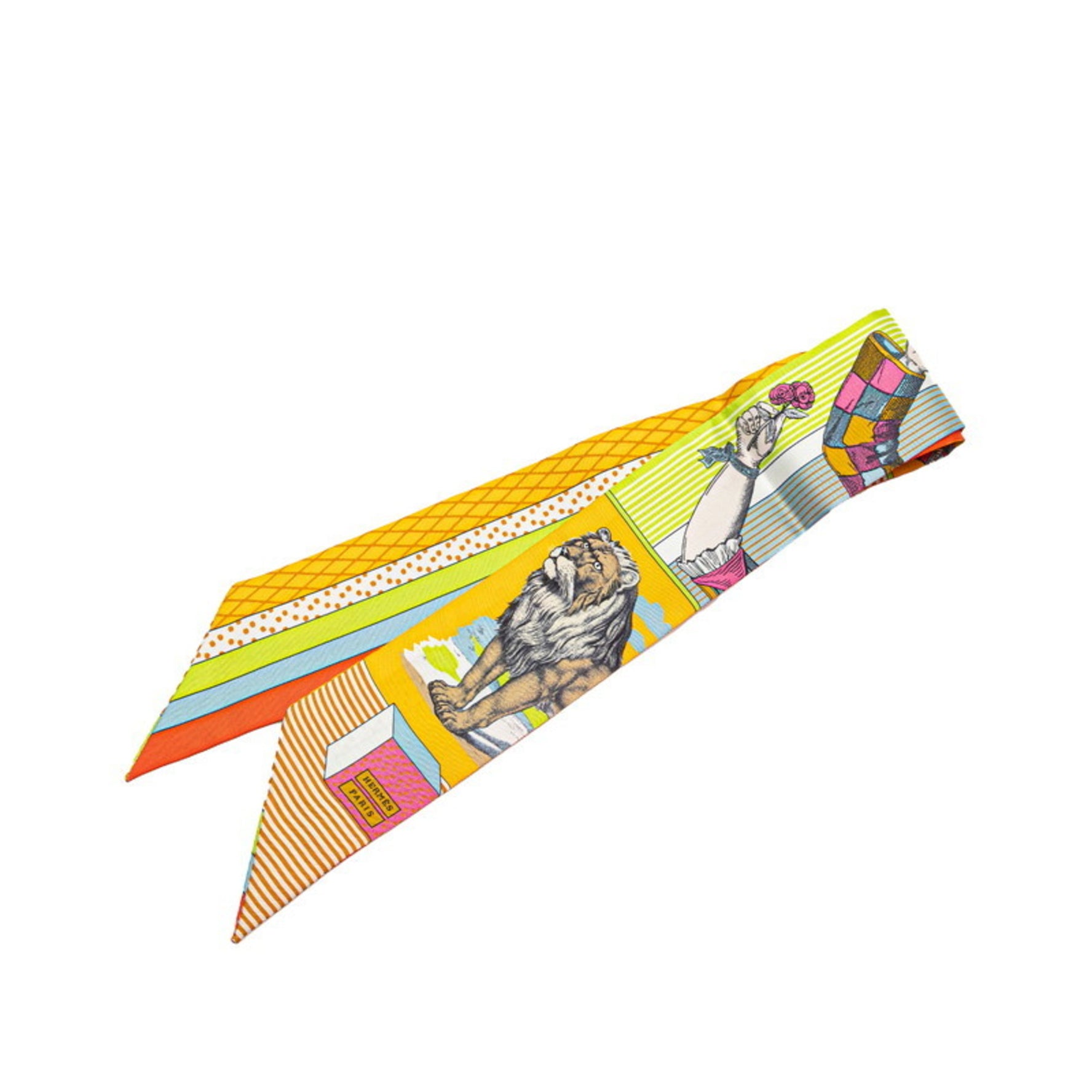 Hermes Twilly GRAND THEATRE NOUVE Grand Theatre Nouveau Scarf Muffler Yellow Pink Multicolor Silk