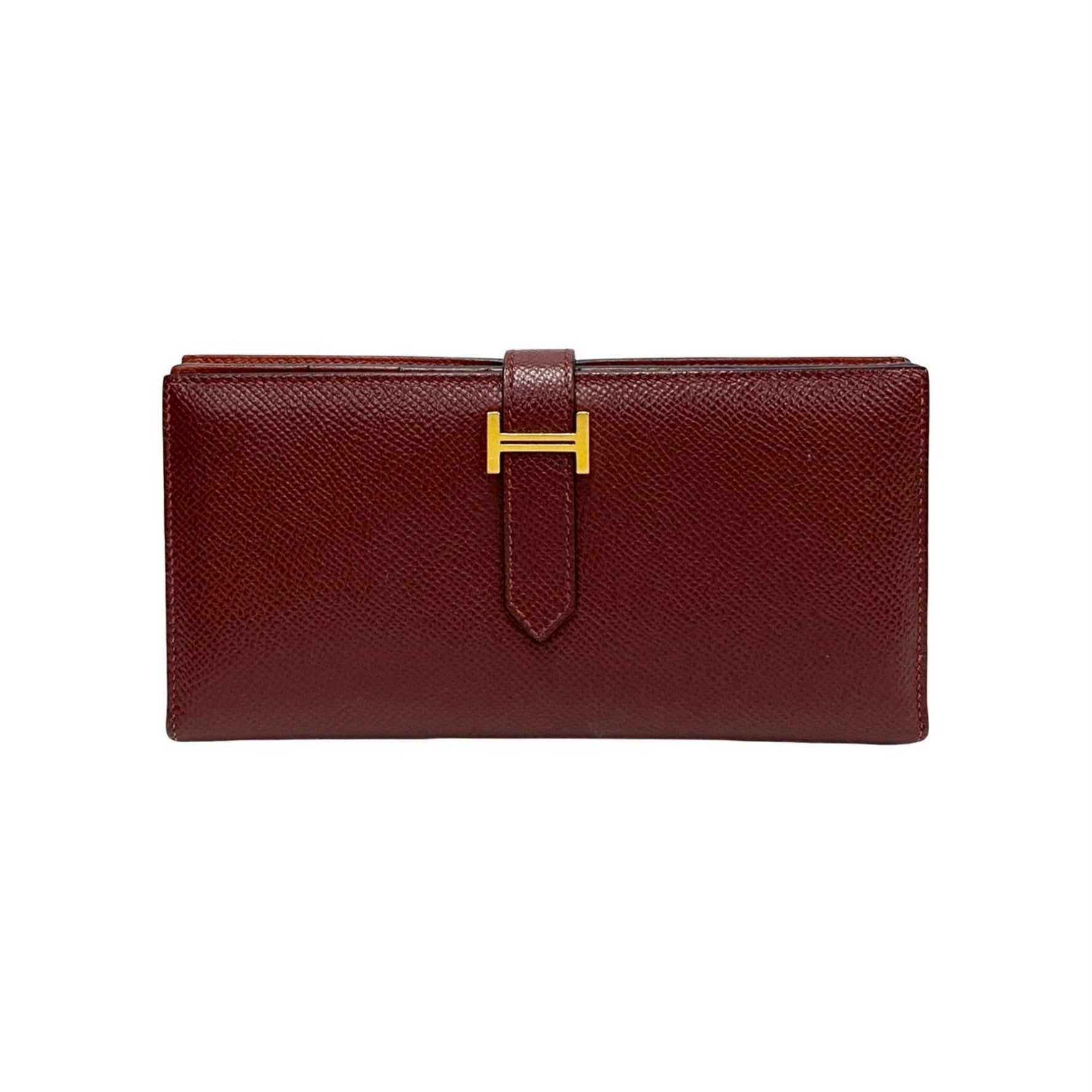 HERMES Bearn Soufflet Leather Bifold Long Wallet in Bordeaux Brown