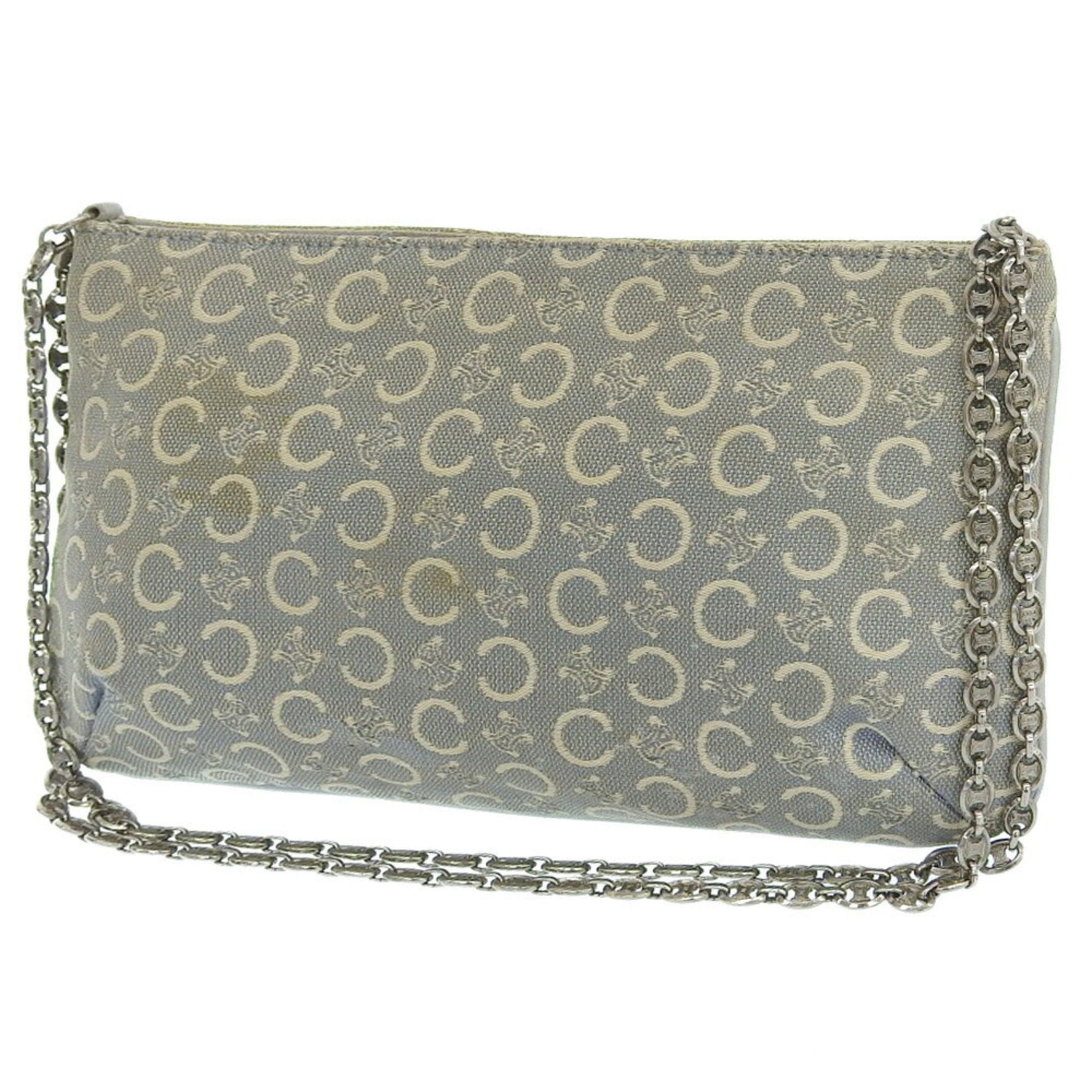 CELINE Macadam Pattern Triomphe Chain Shoulder Pouch Bag Light Blue