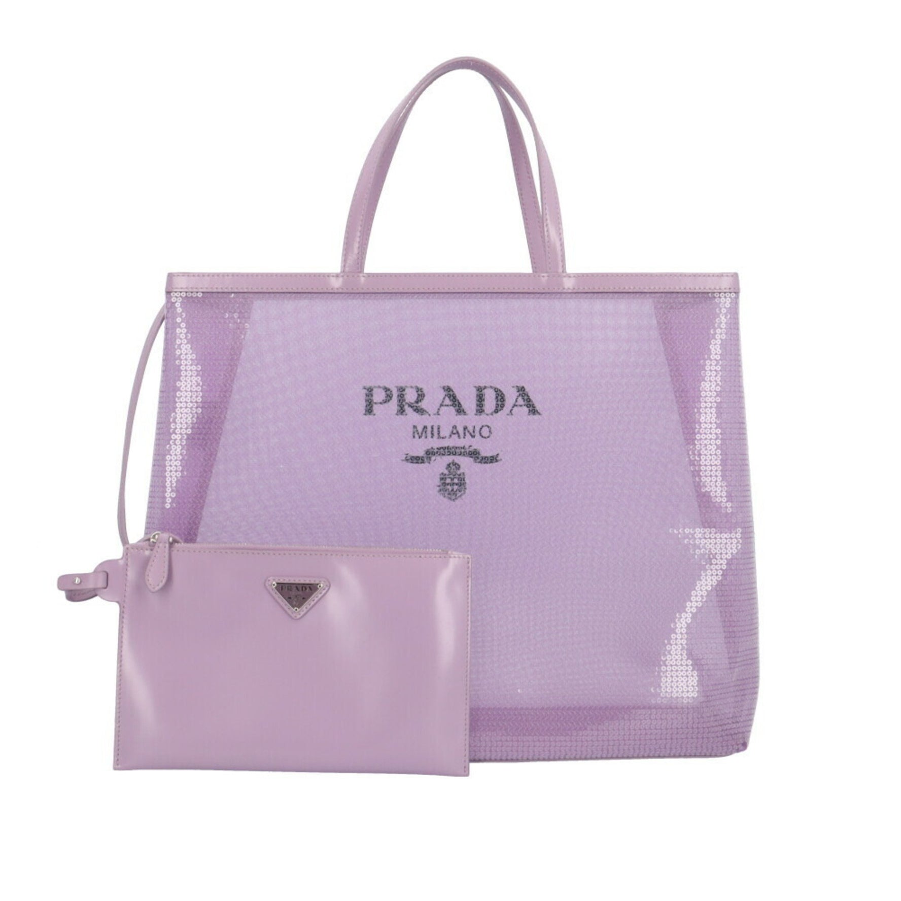Prada mesh tote bag with sequins, 1BG416, purple, for women.
