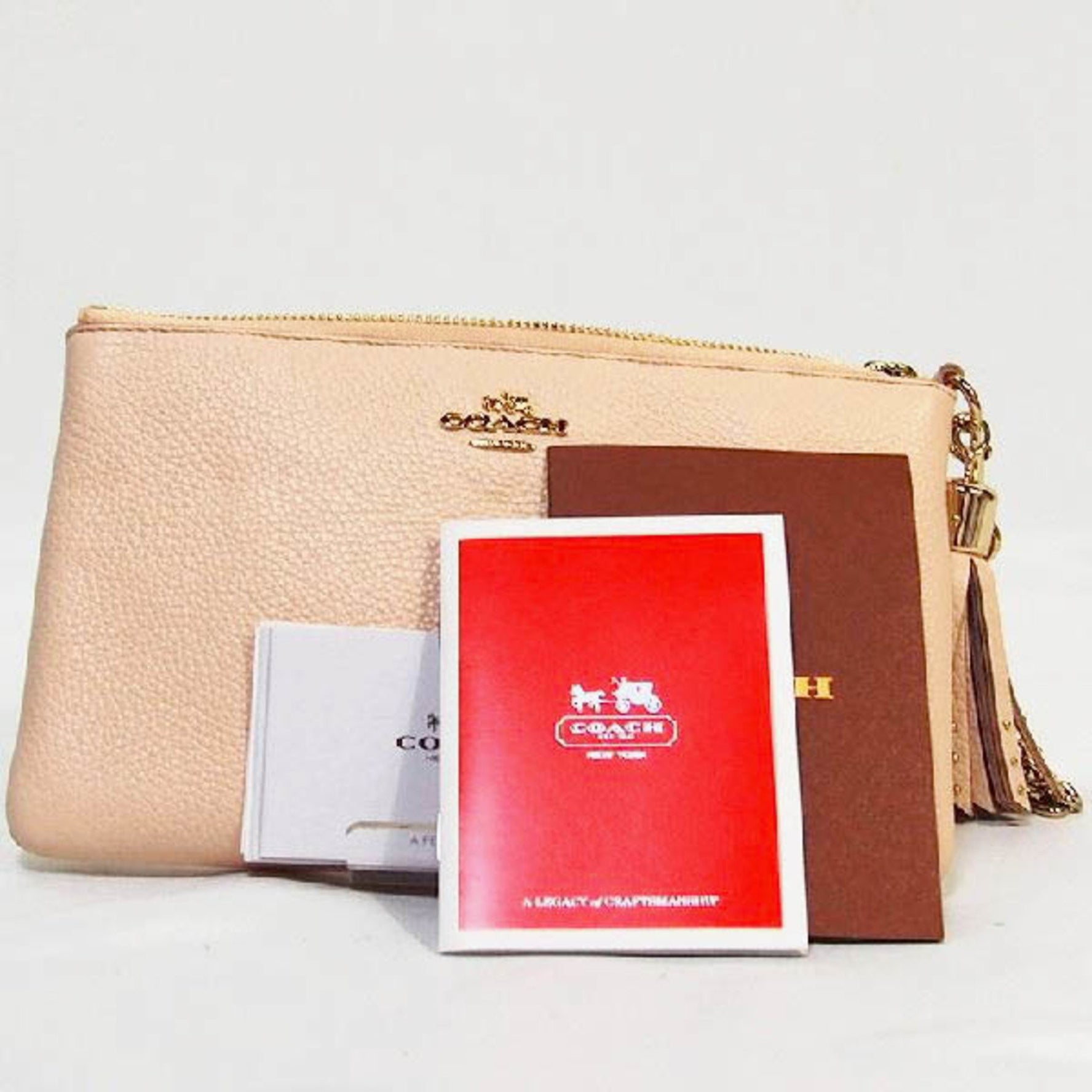 COACH Accessory Pouch Mini Bag Gold Chain Prairie Zip Wristlet Polished Pebble Leather