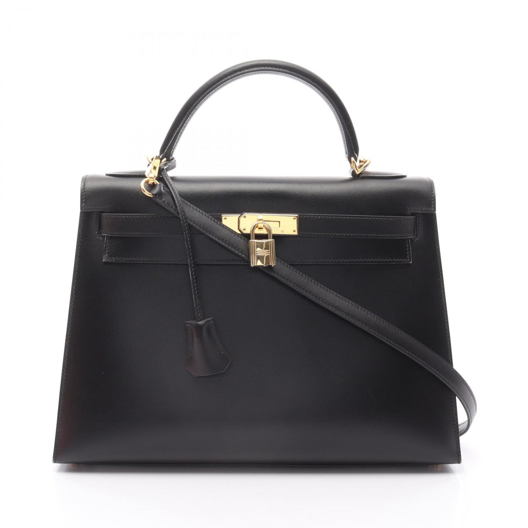 Hermes Hermès Kelly 32 handbag in calfskin box calf leather, black.