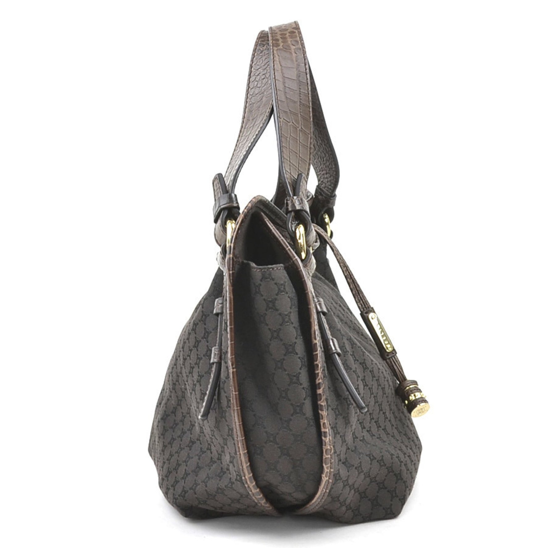 CELINE handbag Macadam Bittersweet canvas embossed leather dark brown gold