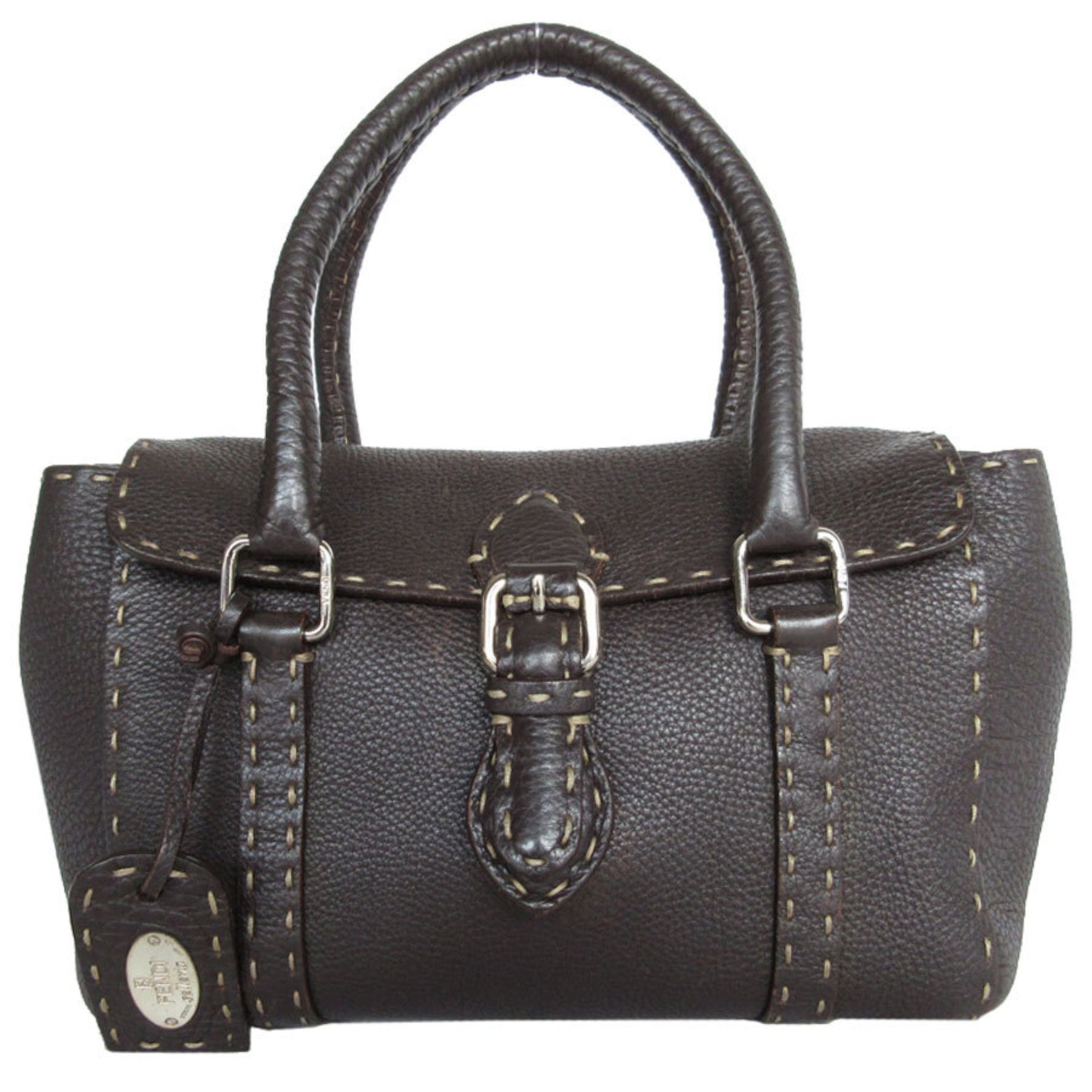 FENDI handbag Selleria leather dark brown silver