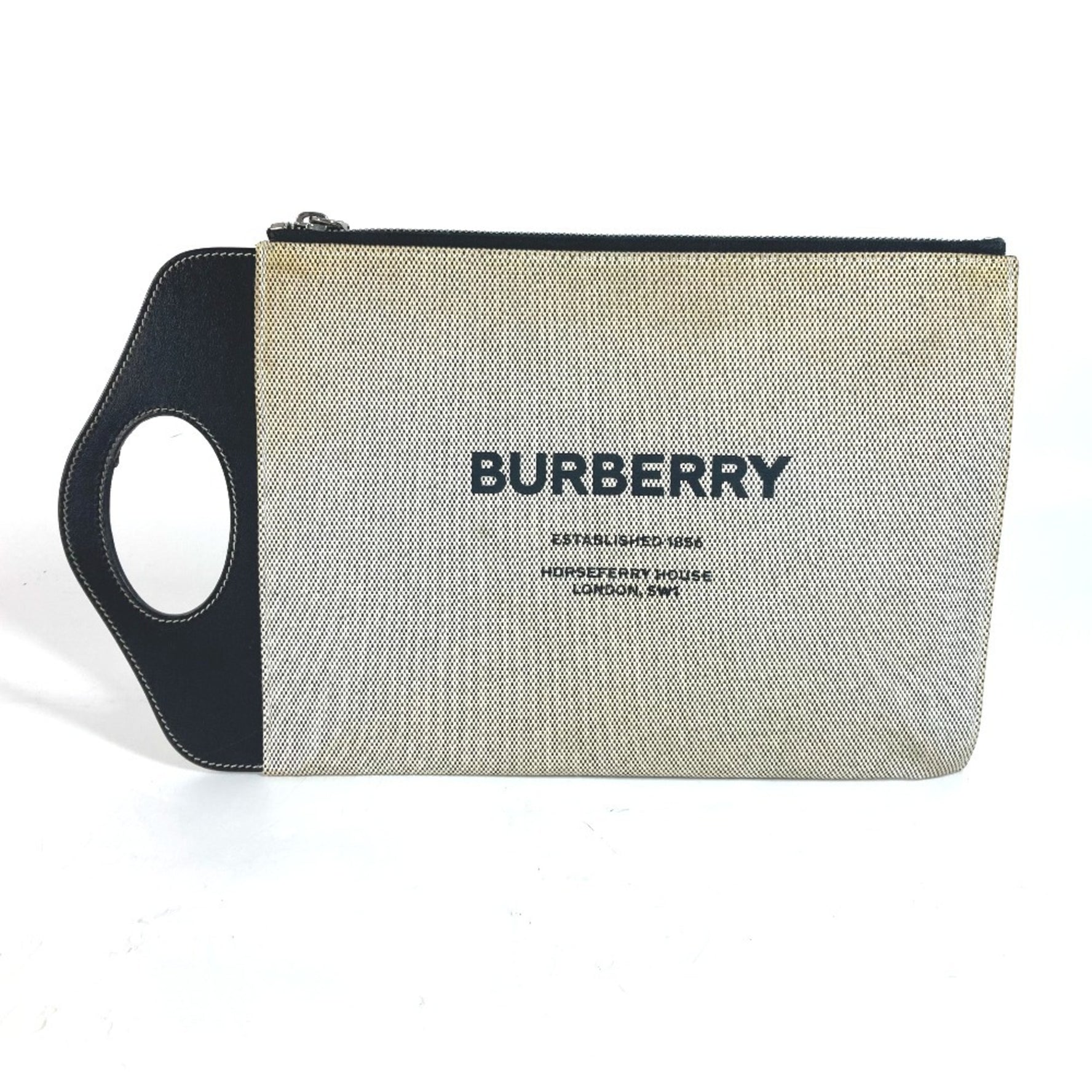 BURBERRY Handbag Bag Clutch Leather Canvas Grey