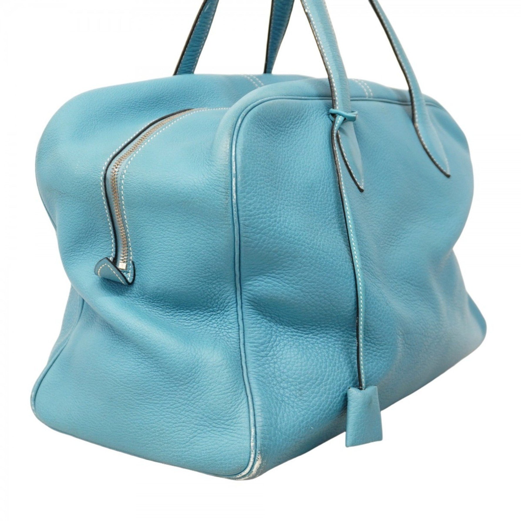 Hermes Hermès Victoria 43 Boston Bag, Taurillon Clemence Leather, Blue Jean, Unclear Engraving, Men's/Women's