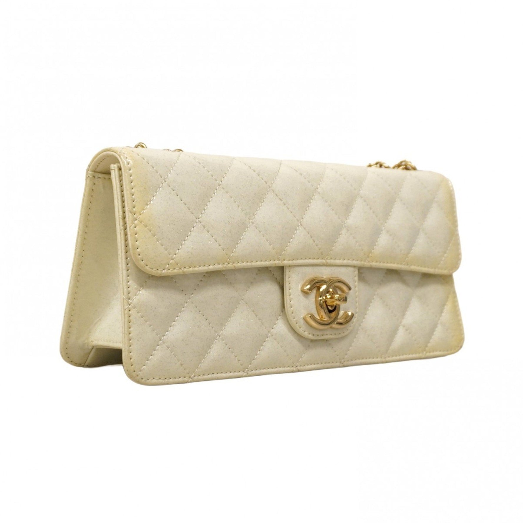 Chanel Matelasse Shoulder Bag with Chain in Patent Leather, Champagne