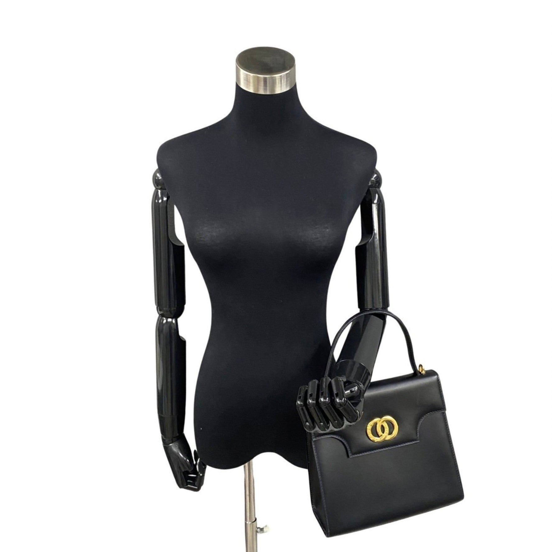 CELINE Circle Metal Fittings Calf Leather Handbag Tote Bag Shoulder Navy