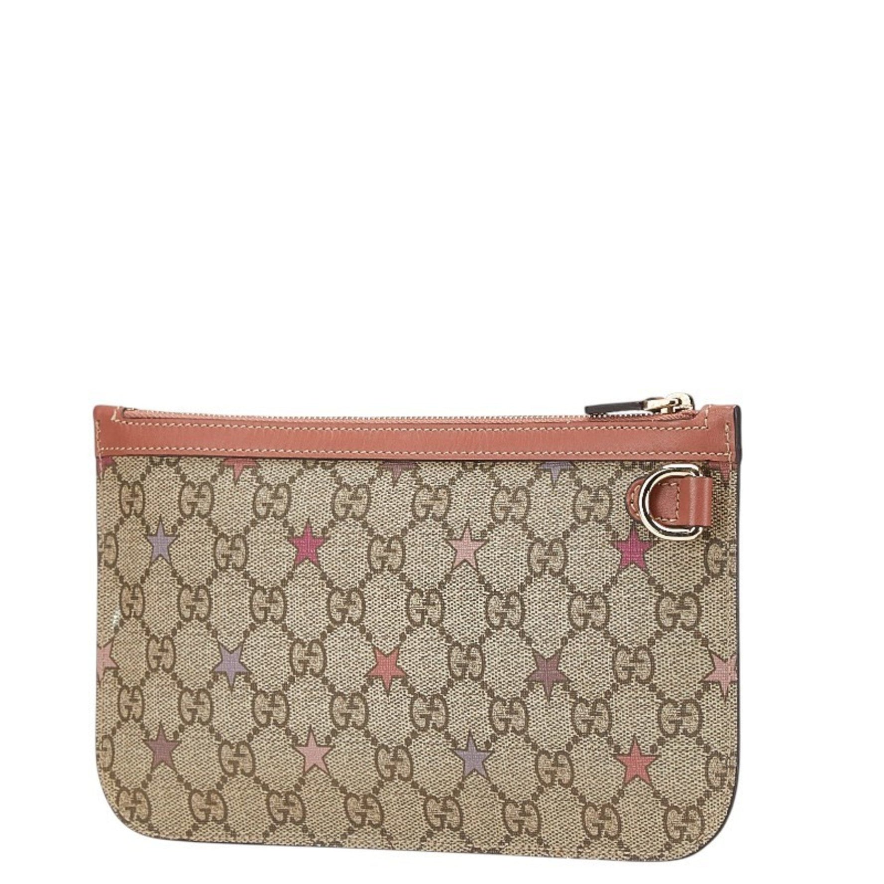 Gucci GG Supreme Star Pouch Beige Pink Leather