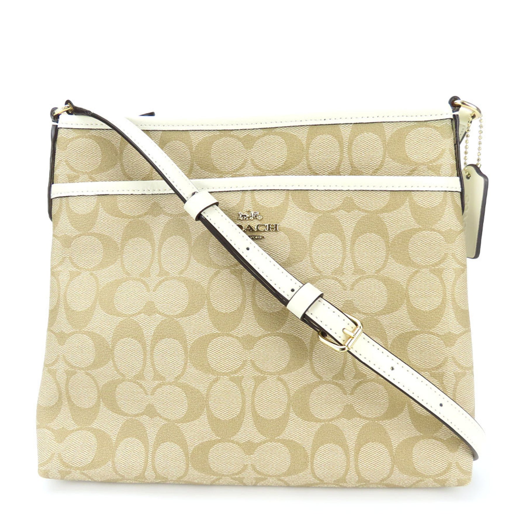Coach Shoulder Bag Signature Leather Beige White
