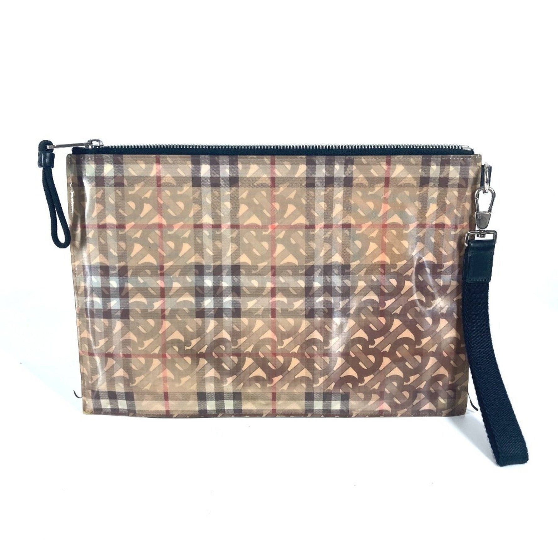 BURBERRY Logo Check TB Pouch Bag with Strap Clutch Nylon Men's Beige
