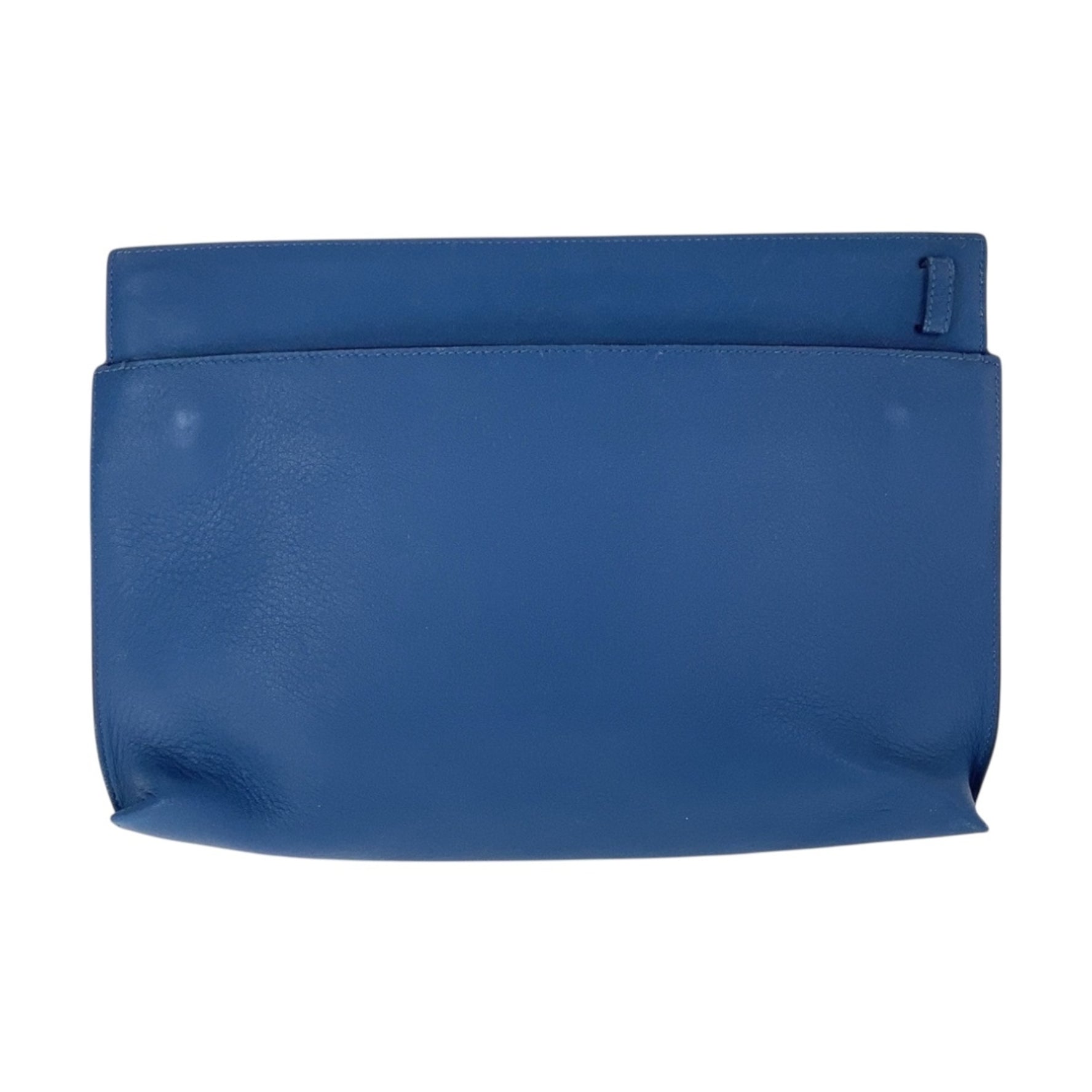 LOEWE T Pouch Blue White Silver Hardware Leather Clutch Bag Second