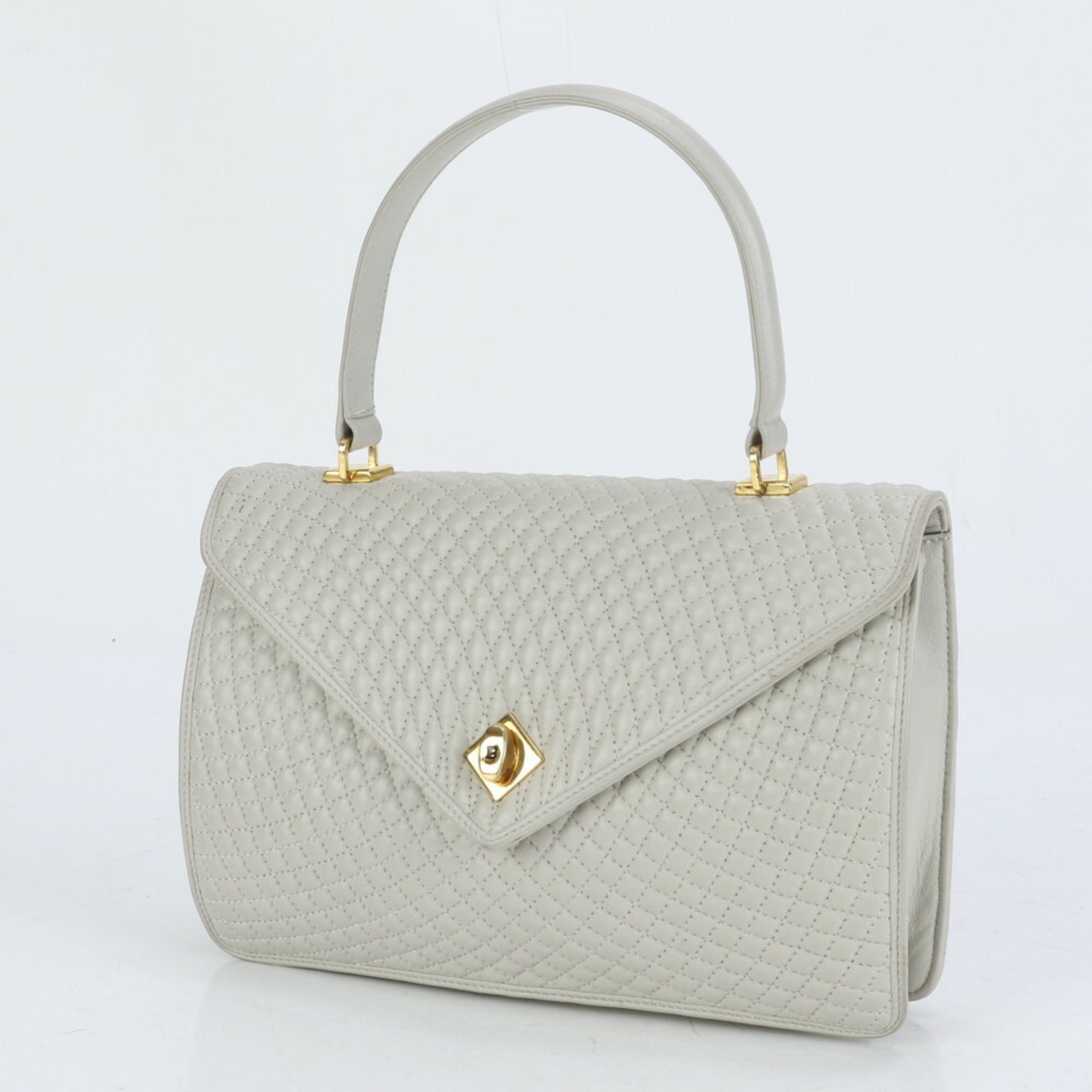 Bally quilted leather handbag/tote bag in gray with gold hardware for women