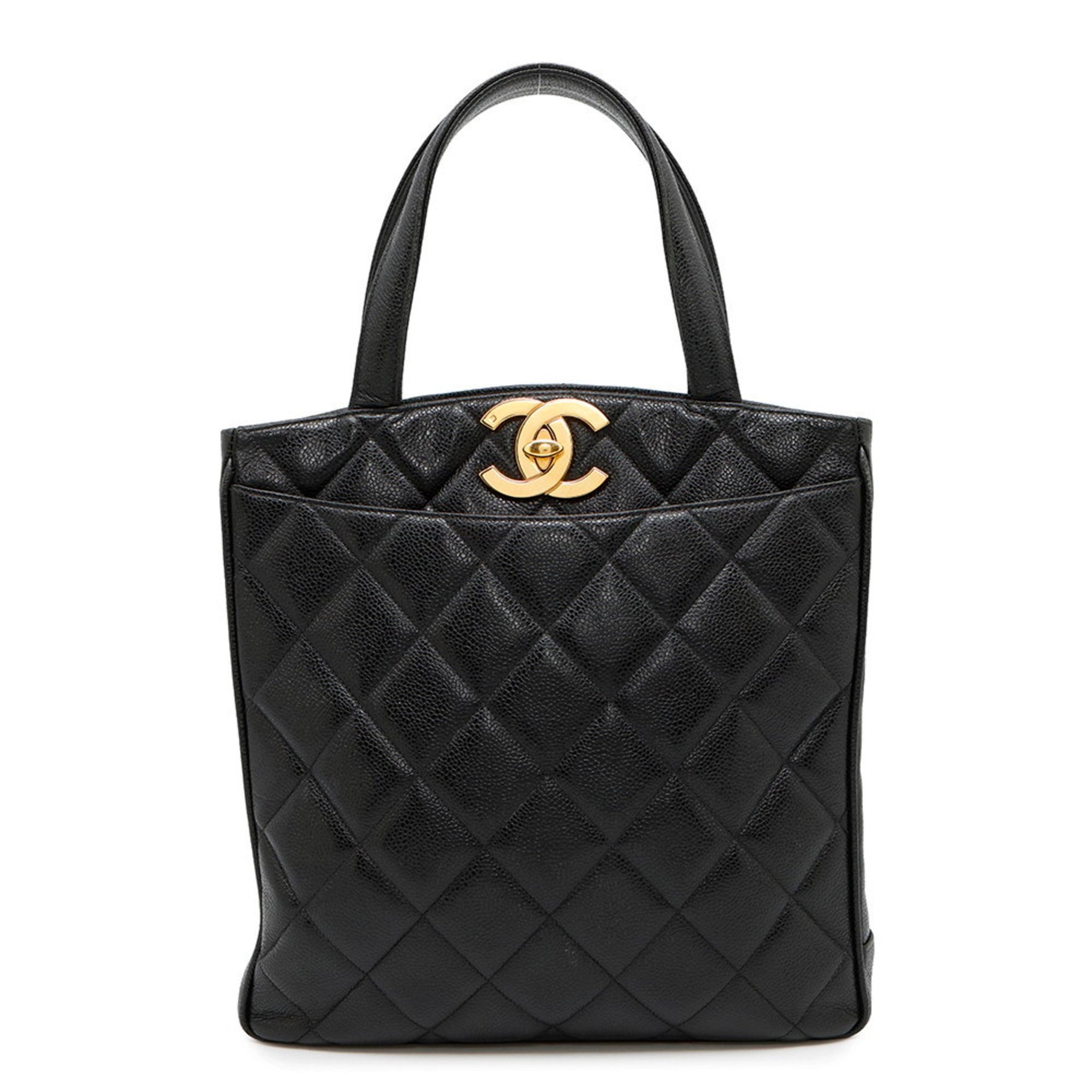CHANEL Matelasse Coco Mark Caviar Skin Tote Bag, Deka Handbag