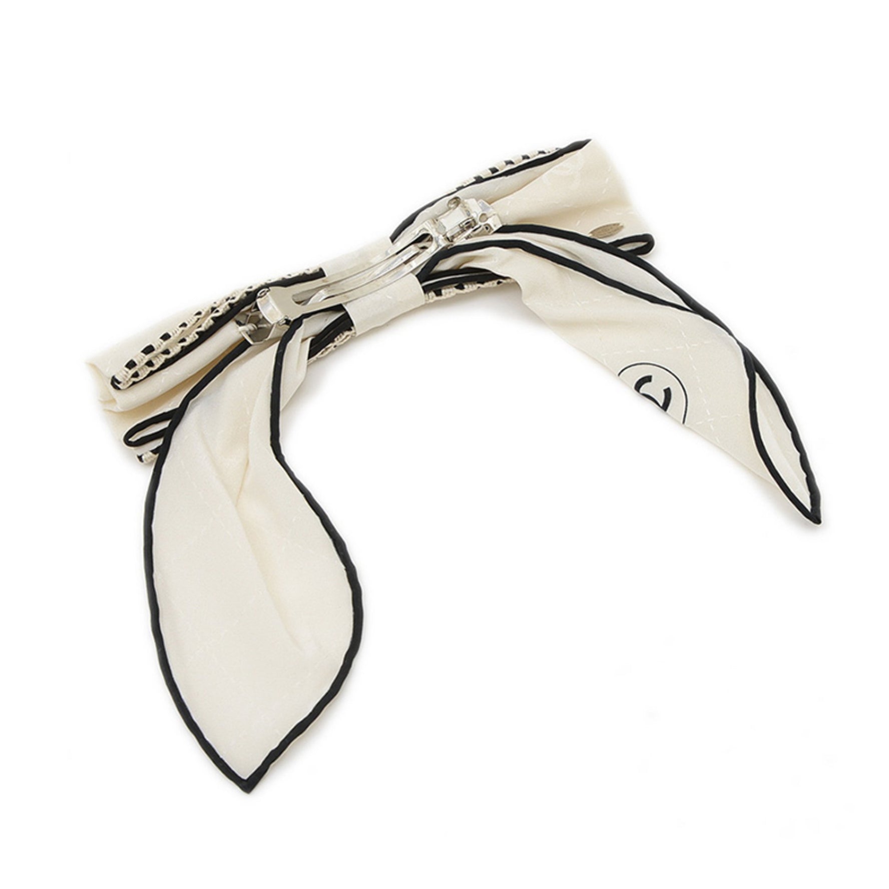 Chanel Barrette Ribbon Coco Mark White Hair Accessory BP