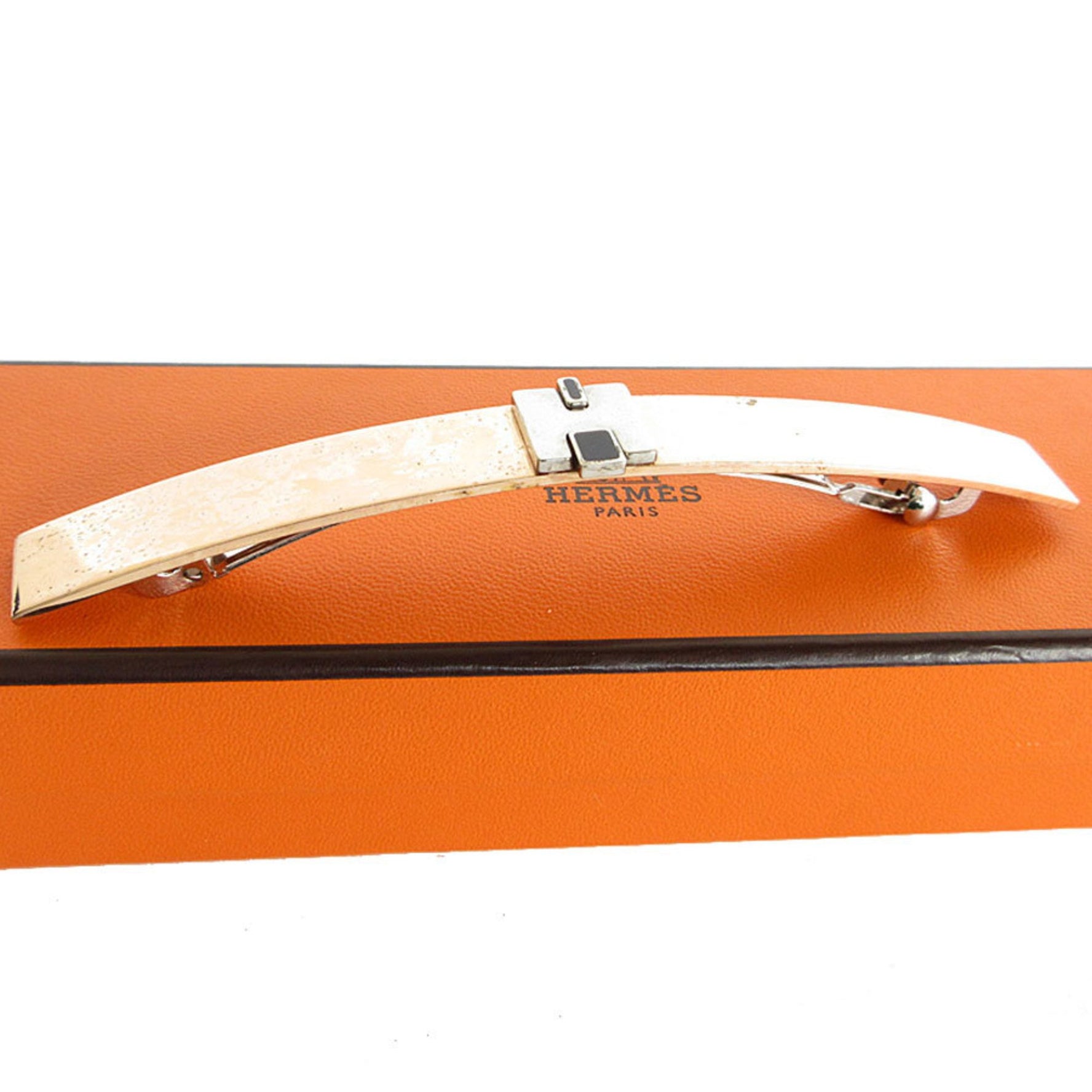 Hermes Barrette Metal Enamel Pink Gold Silver Black
