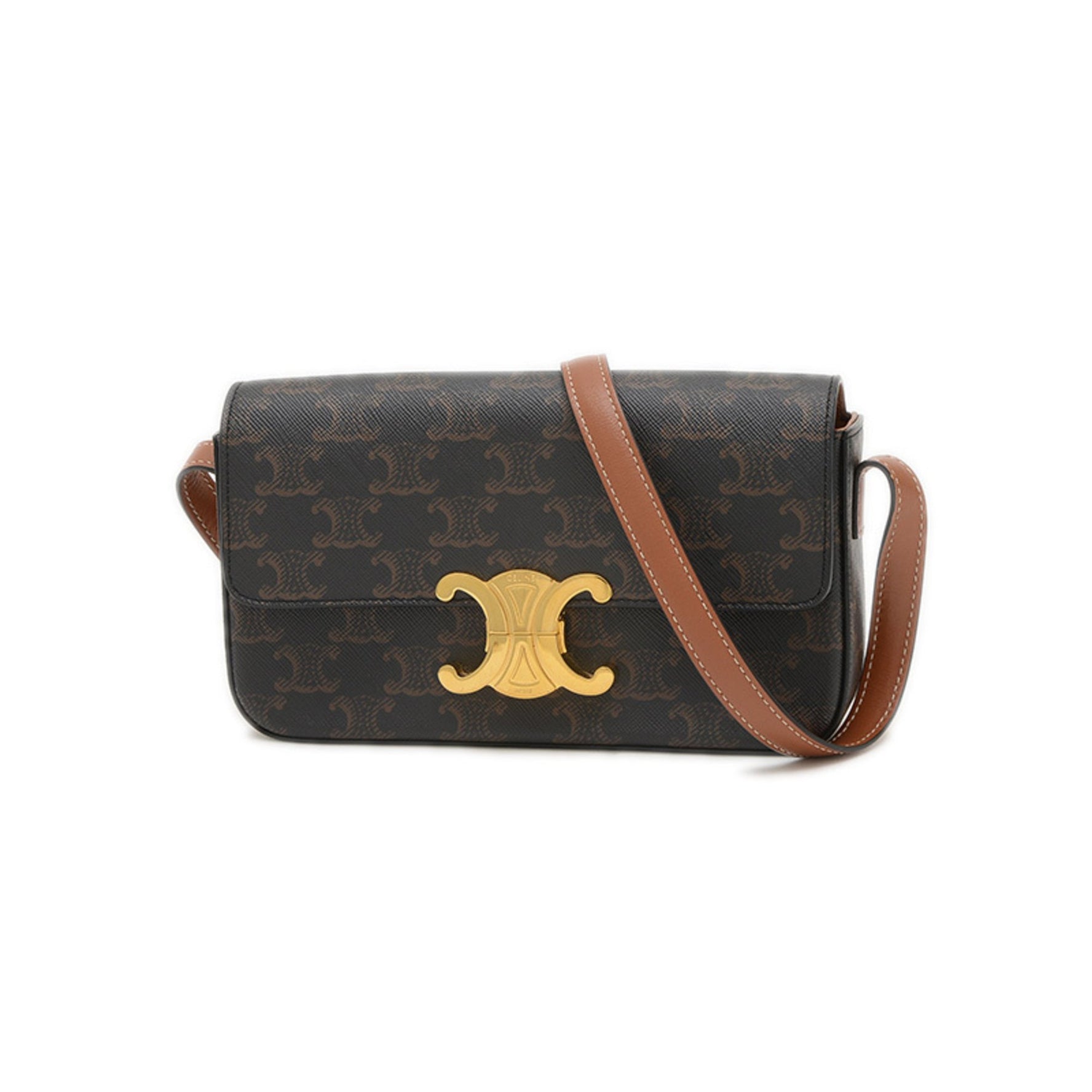 Celine Claude Triomphe Shoulder Bag Semi-Shoulder Canvas Tan BP