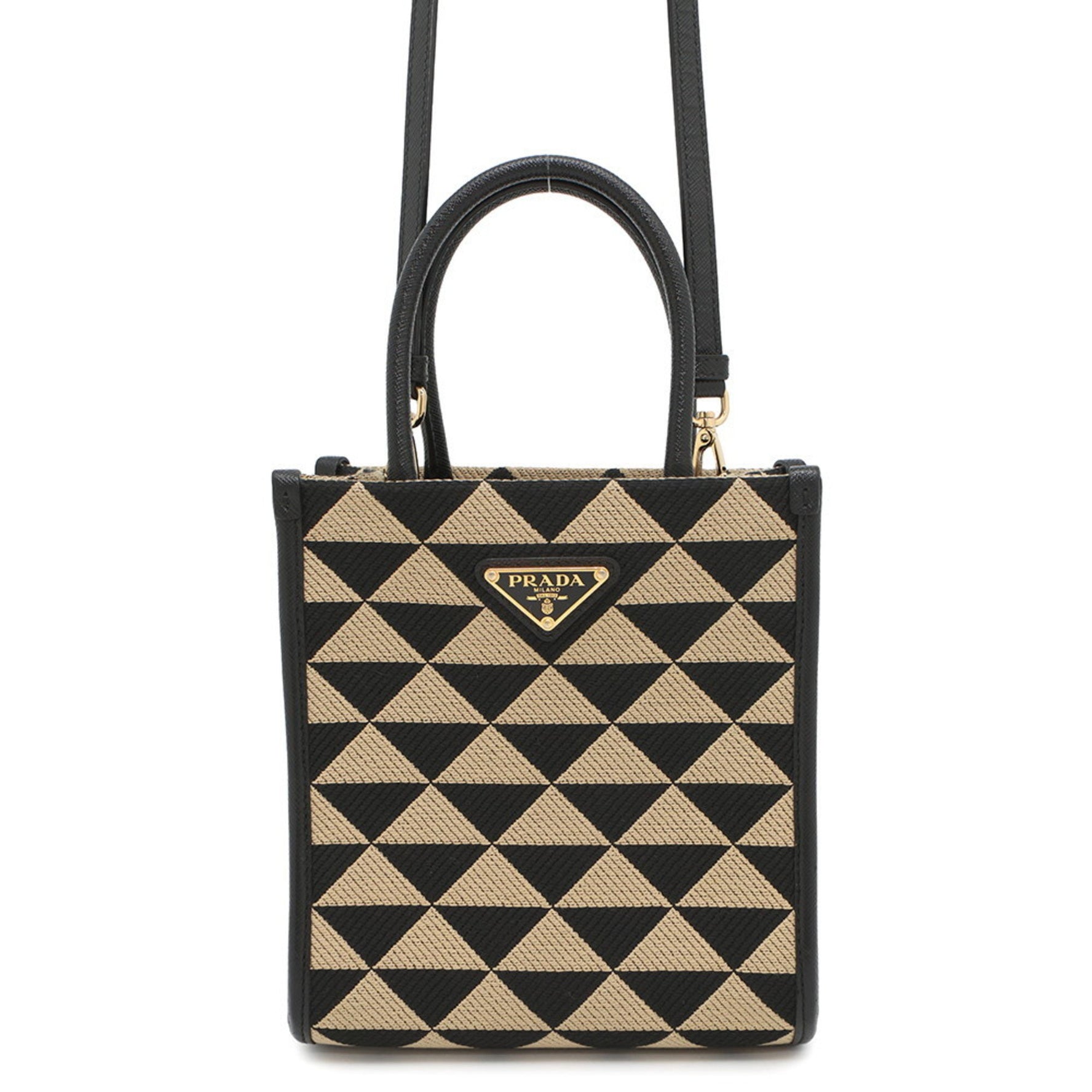 Prada Handbag Symbol Embroidery Fabric Mini Shoulder Black