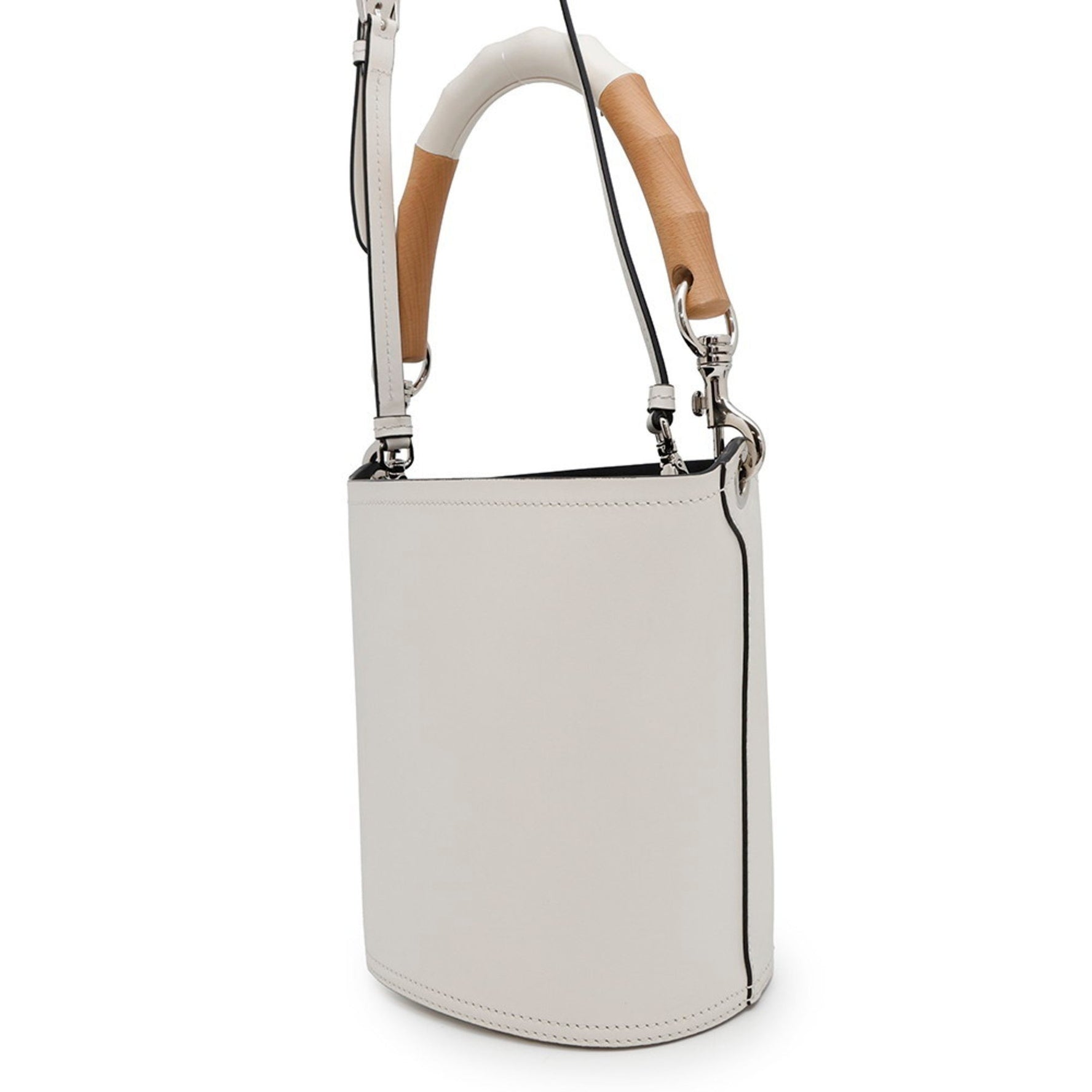 Prada Handbag Tambour Bucket Leather Wood Shoulder Bag