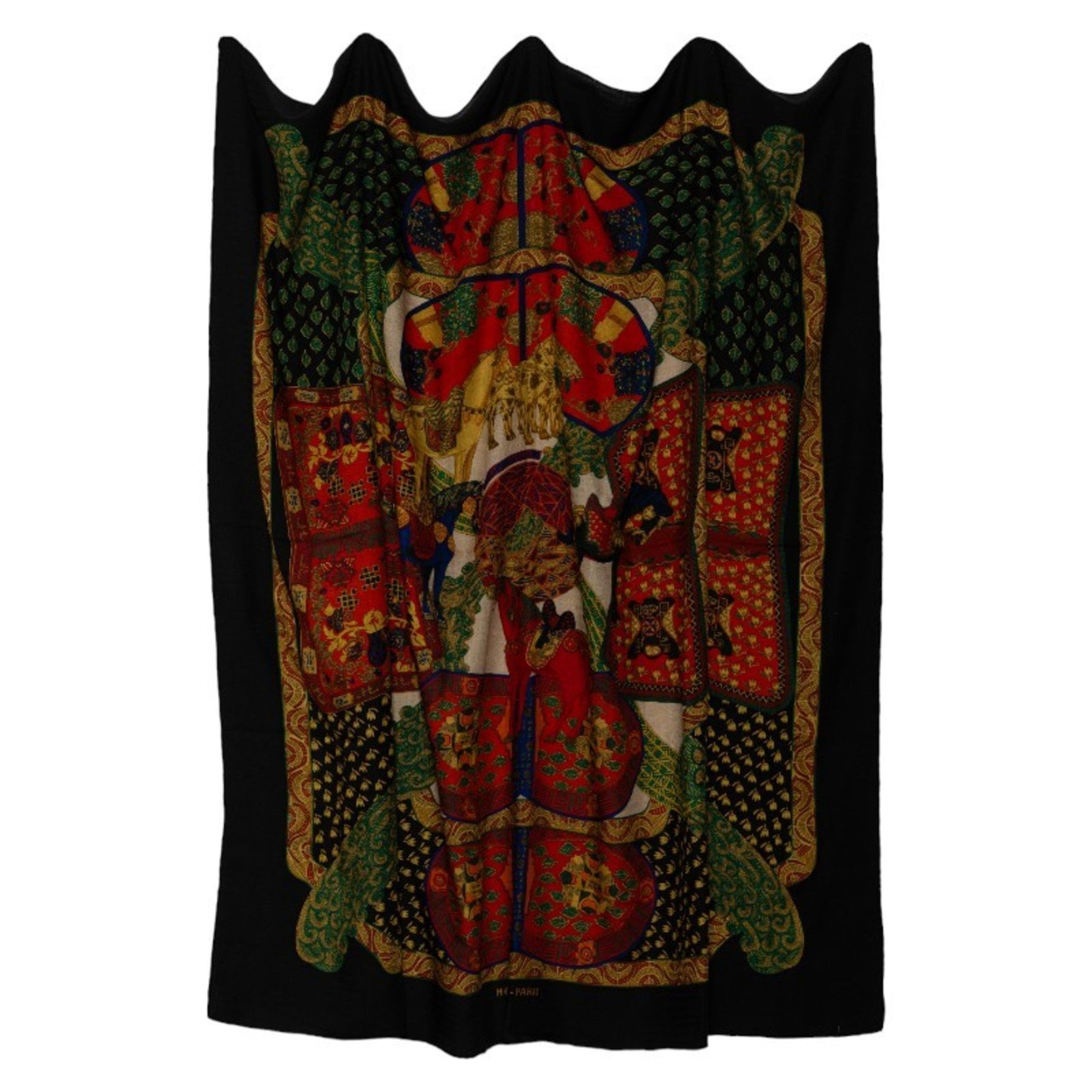 Hermes Large Scarf Black Multicolor Cashmere Silk