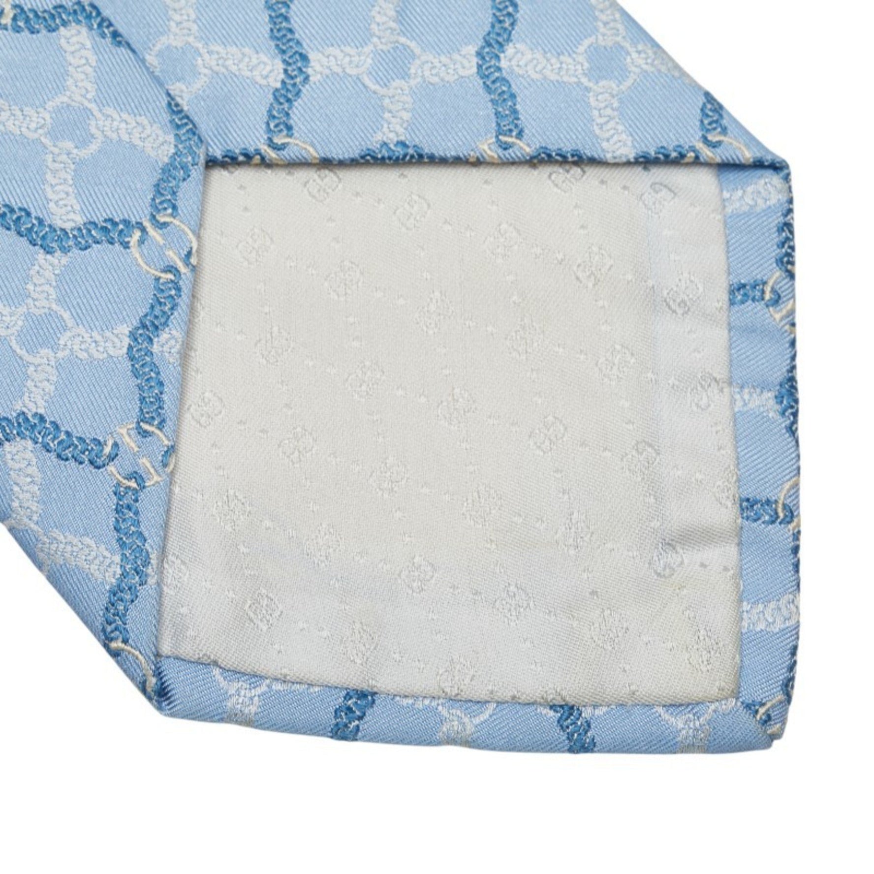 Gucci GG Chain Tie, Light Blue and White Silk