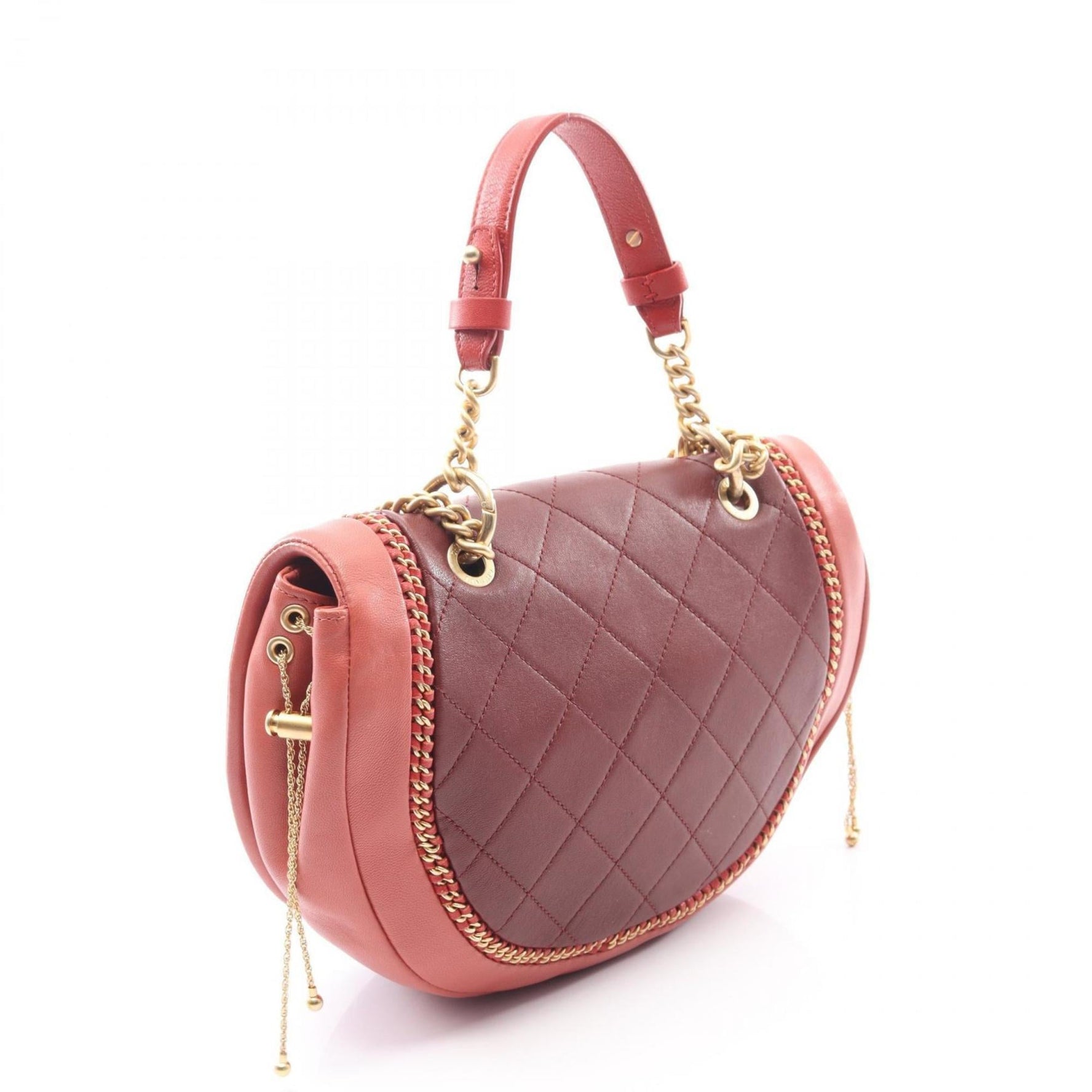 CHANEL Matelasse Shoulder Bag, Lambskin Leather, Bordeaux and Orange