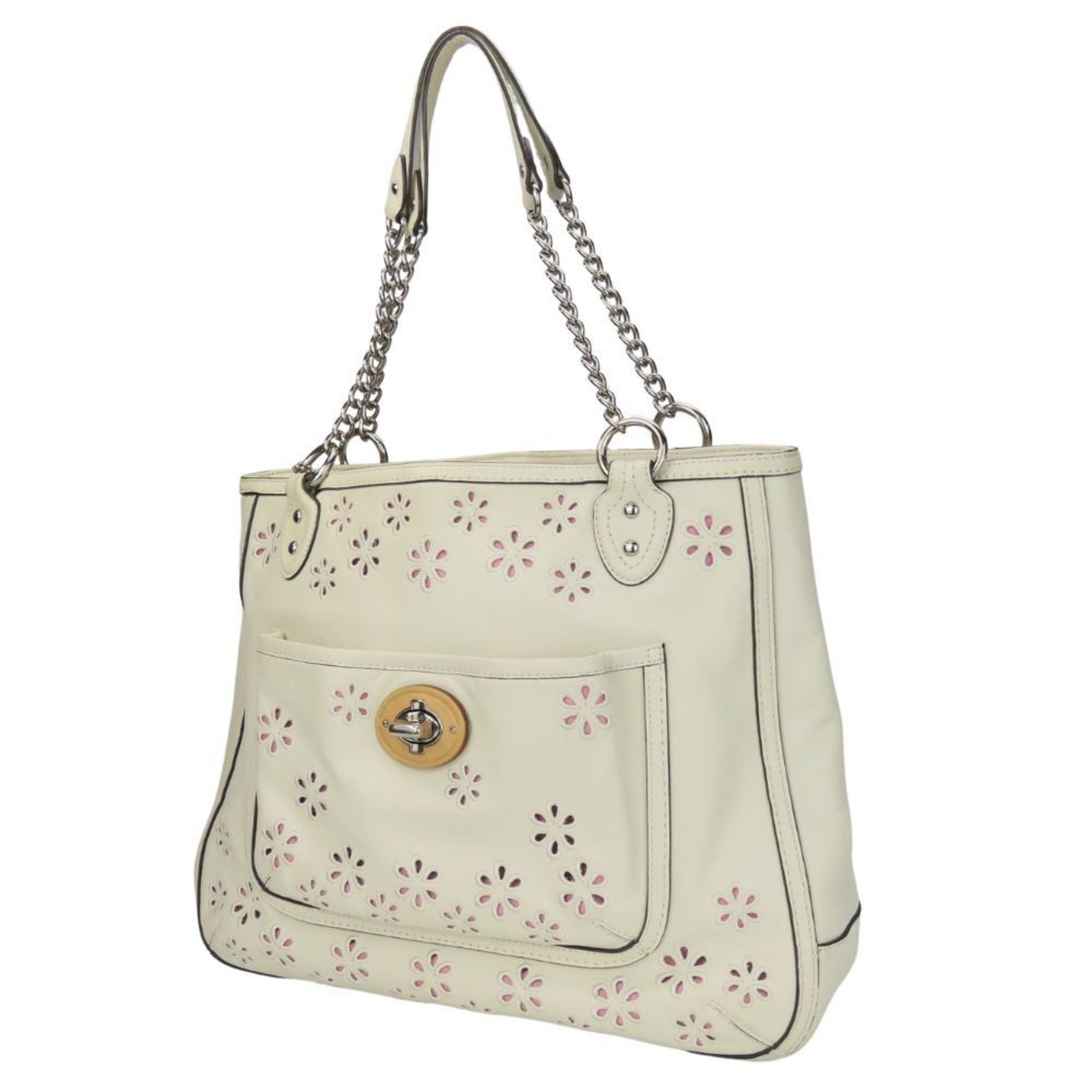 Coach Tote Bag Poppy Eyelet Leather Shoulder Chain