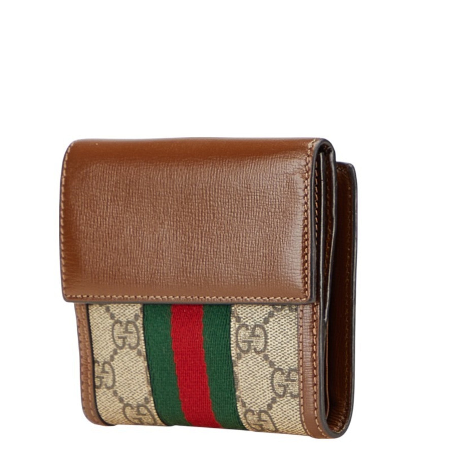 Gucci GG Supreme Sherry Line Jackie 1961 Bifold Wallet Beige Brown Leather