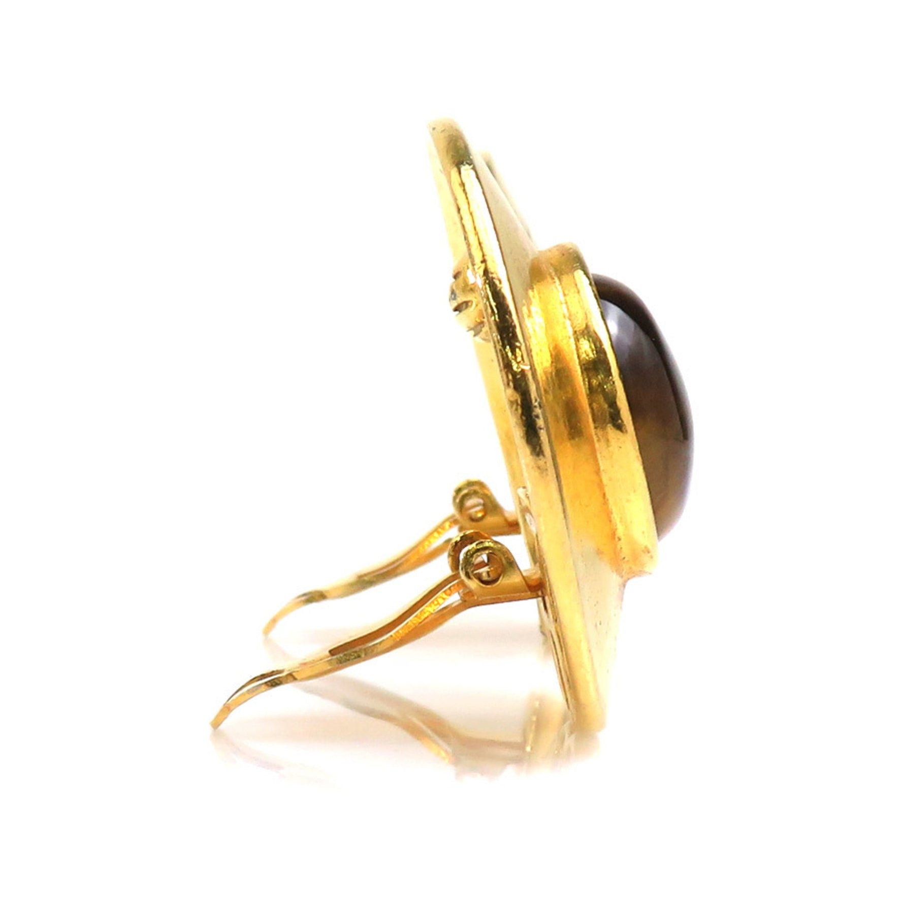 CHANEL Earrings Coco Mark Metal Stone Gold Brown