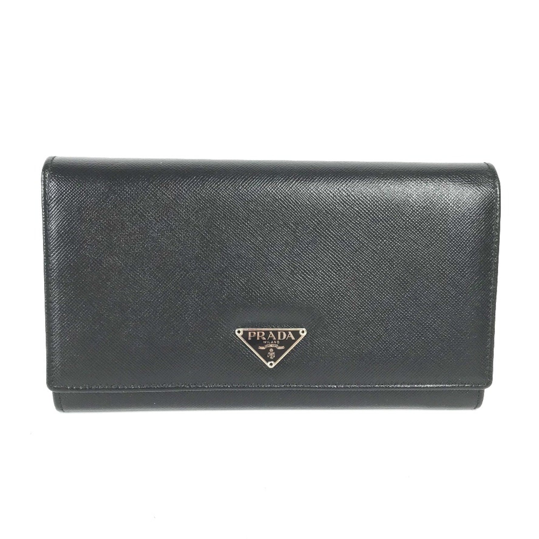 PRADA triangle logo triangle logo plate Bifold Long Wallet