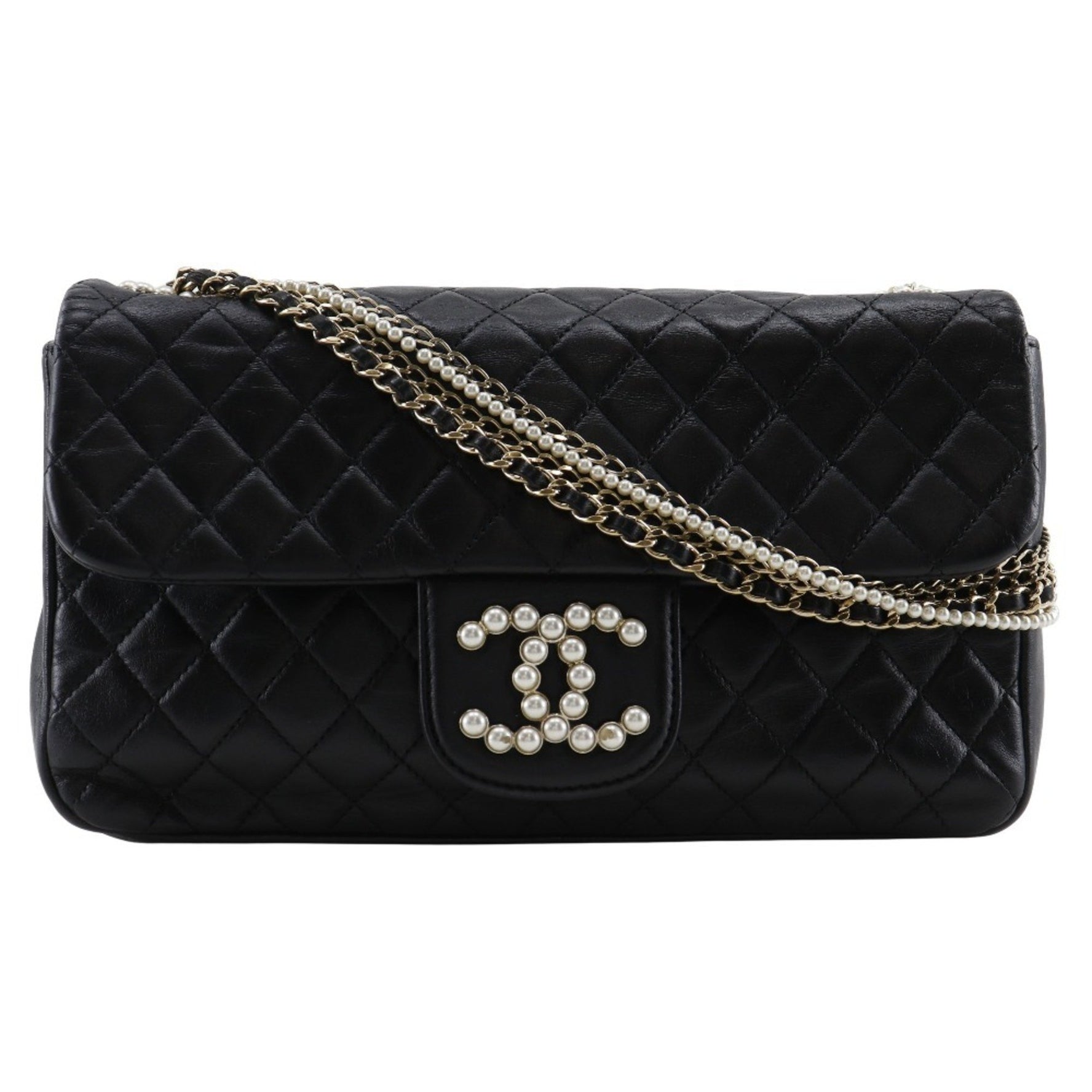 CHANEL Westminster Shoulder Bag, Chain Matelasse, Lambskin with Faux Pearl