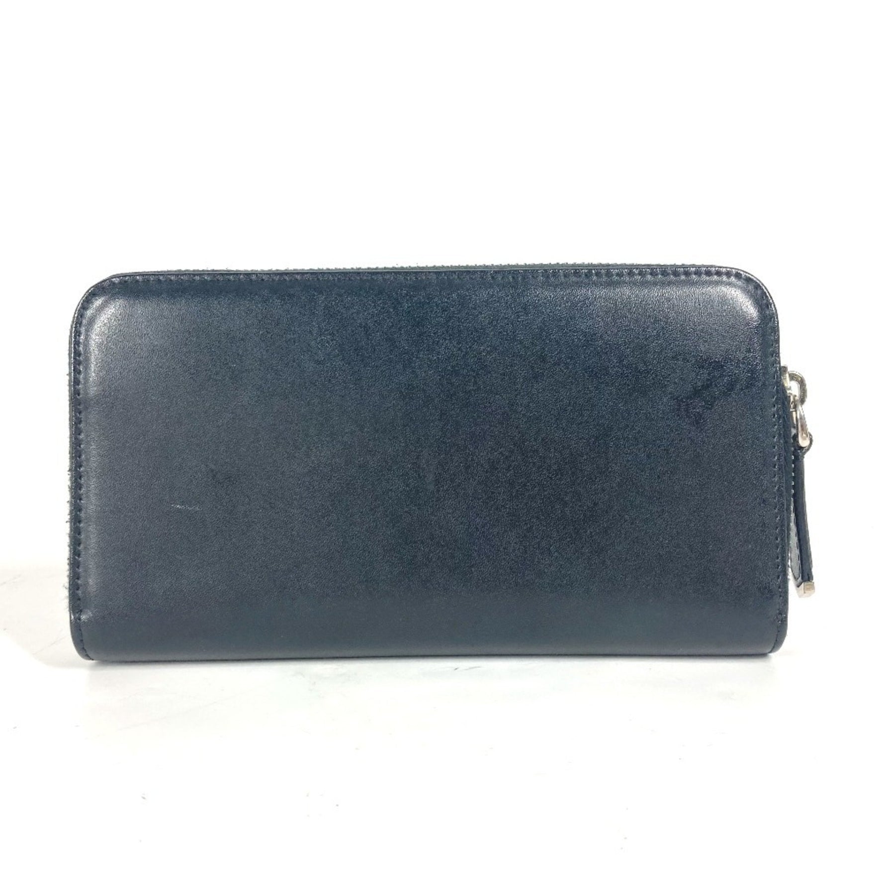 FENDI Long Wallet Studs Round Leather Men's Black