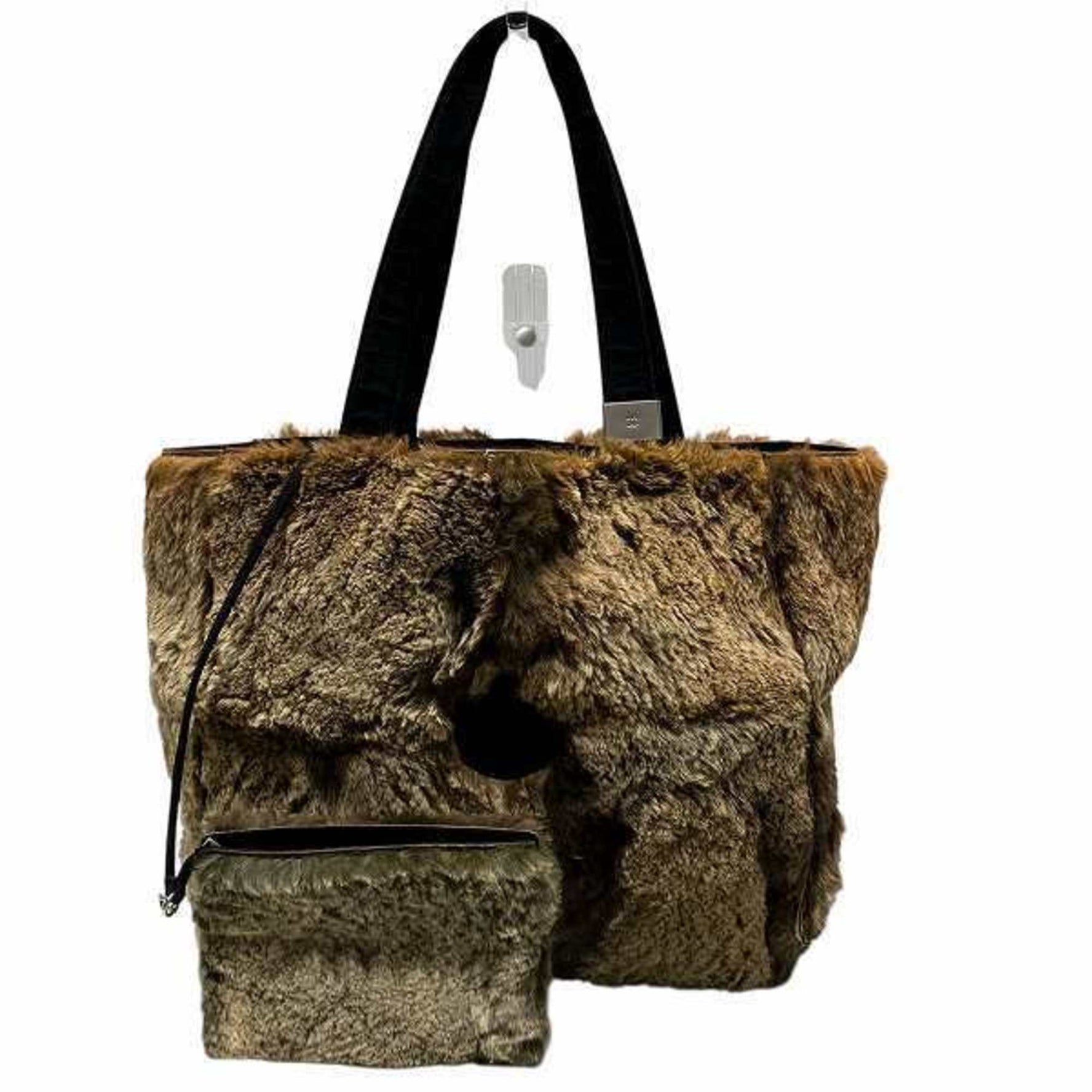 CHANEL Coco Mark Rabbit Fur x Leather Tote Bag