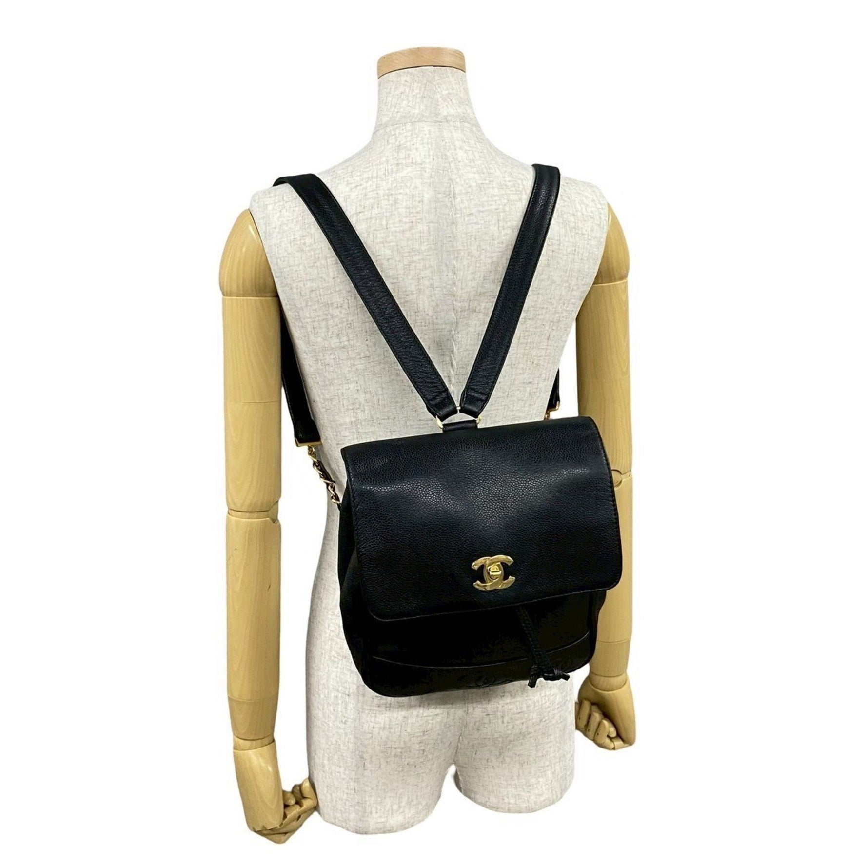 CHANEL Triple Coco Caviar Leather Turnlock Chain Drawstring Backpack in