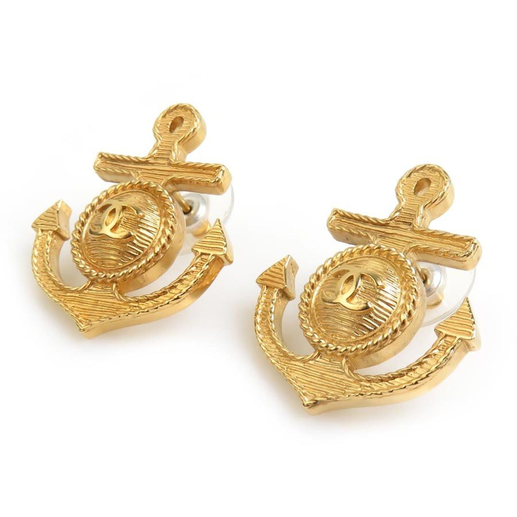 CHANEL Coco Mark Anchor Metal Earrings
