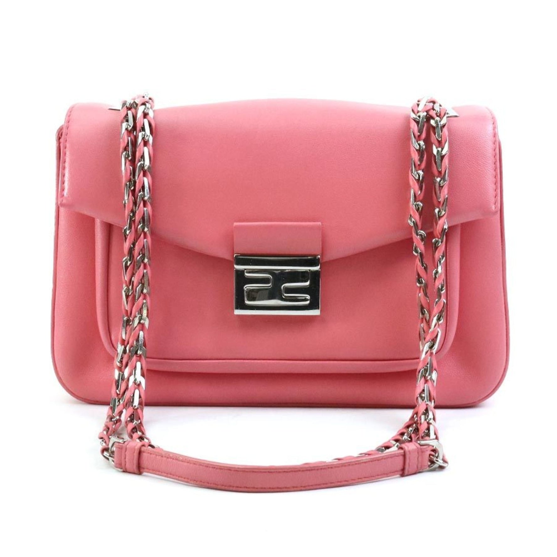 FENDI Shoulder Bag Leather Silver