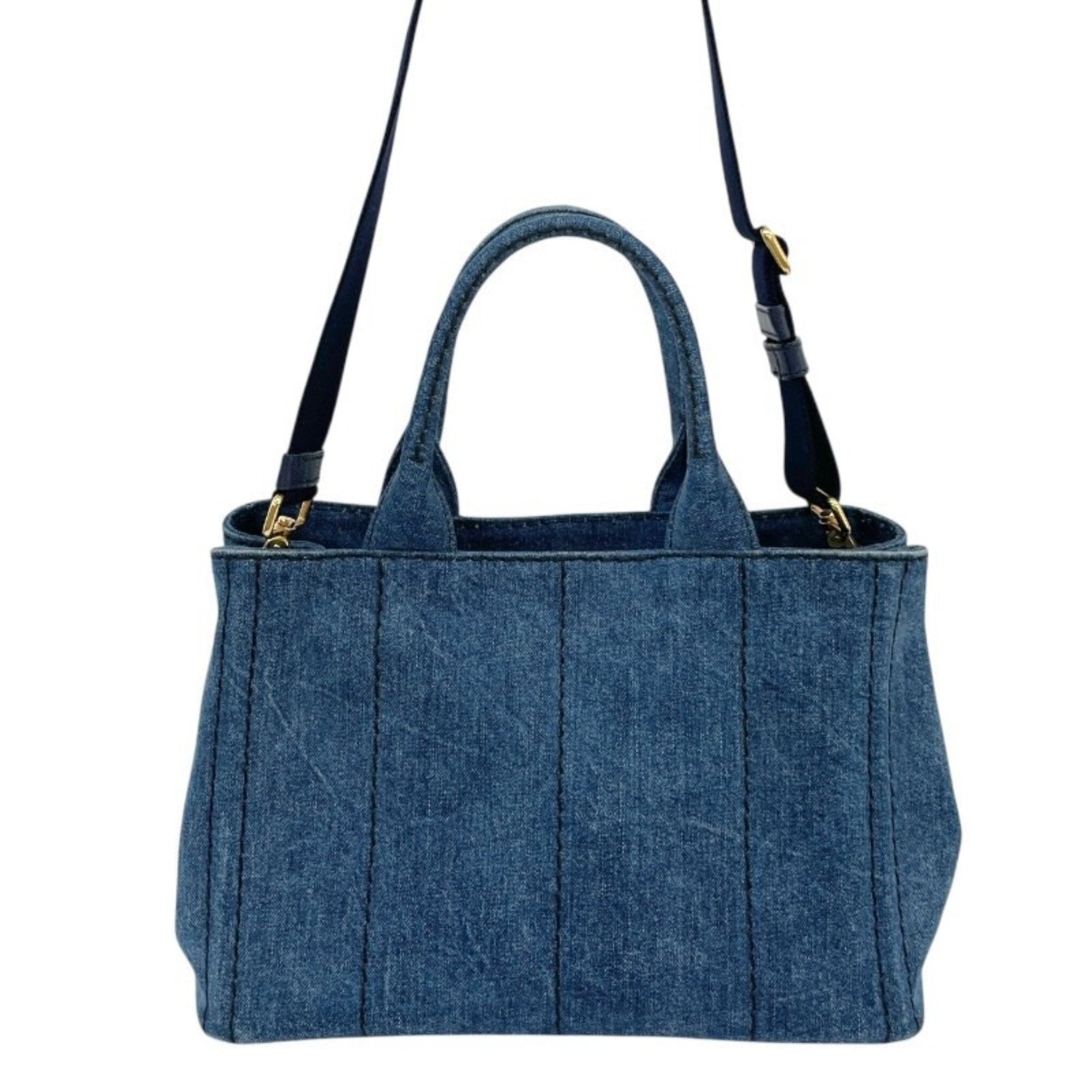 PRADA Mini Canapa Handbag, Denim, Indigo Shoulder Bag