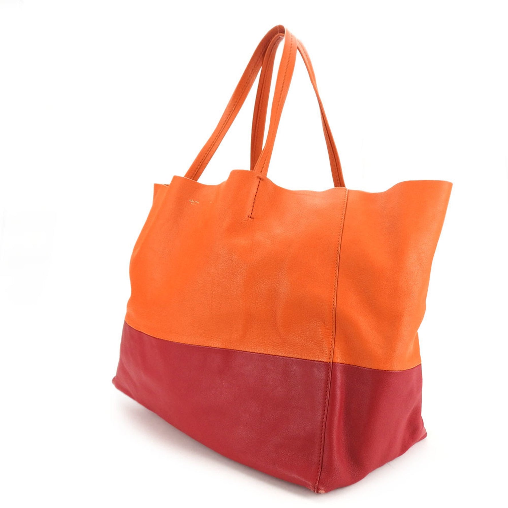 Celine Tote Bag Horizontal Cabas Leather Orange Red Bicolor