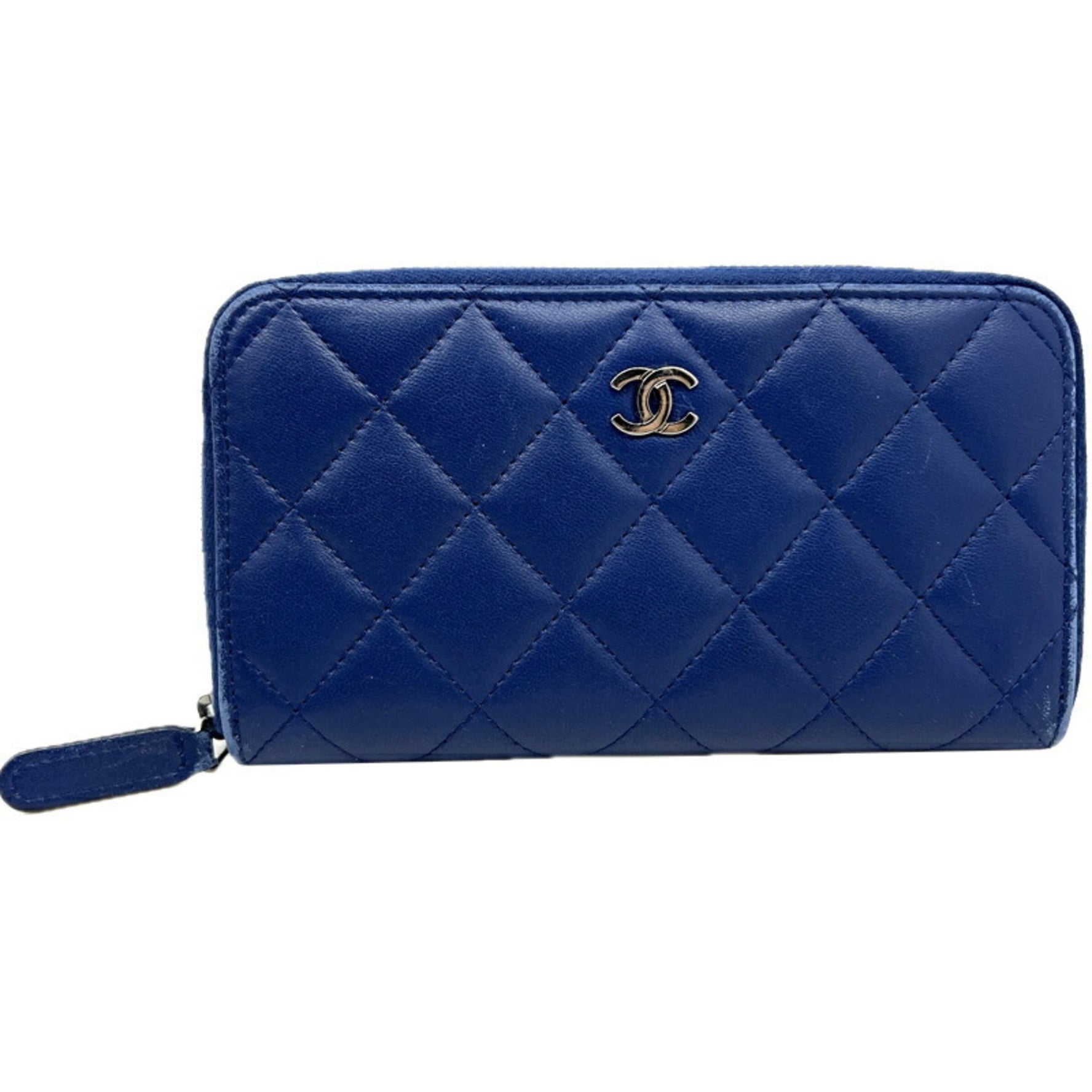 CHANEL Medium Wallet Lambskin Silver Billfold Coin Purse Wallet/Coin Case Accessories Leather Goods Men's