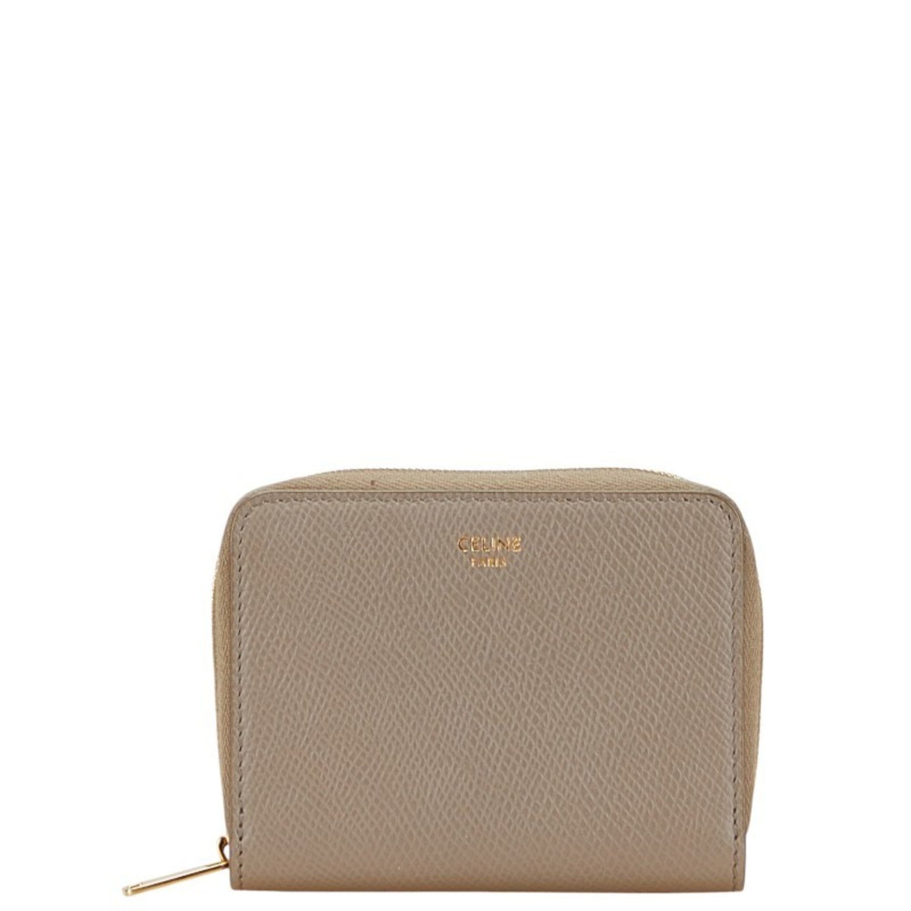 Celine Compact Zip Wallet, Bifold Wallet/Coin Case, Greige Leather