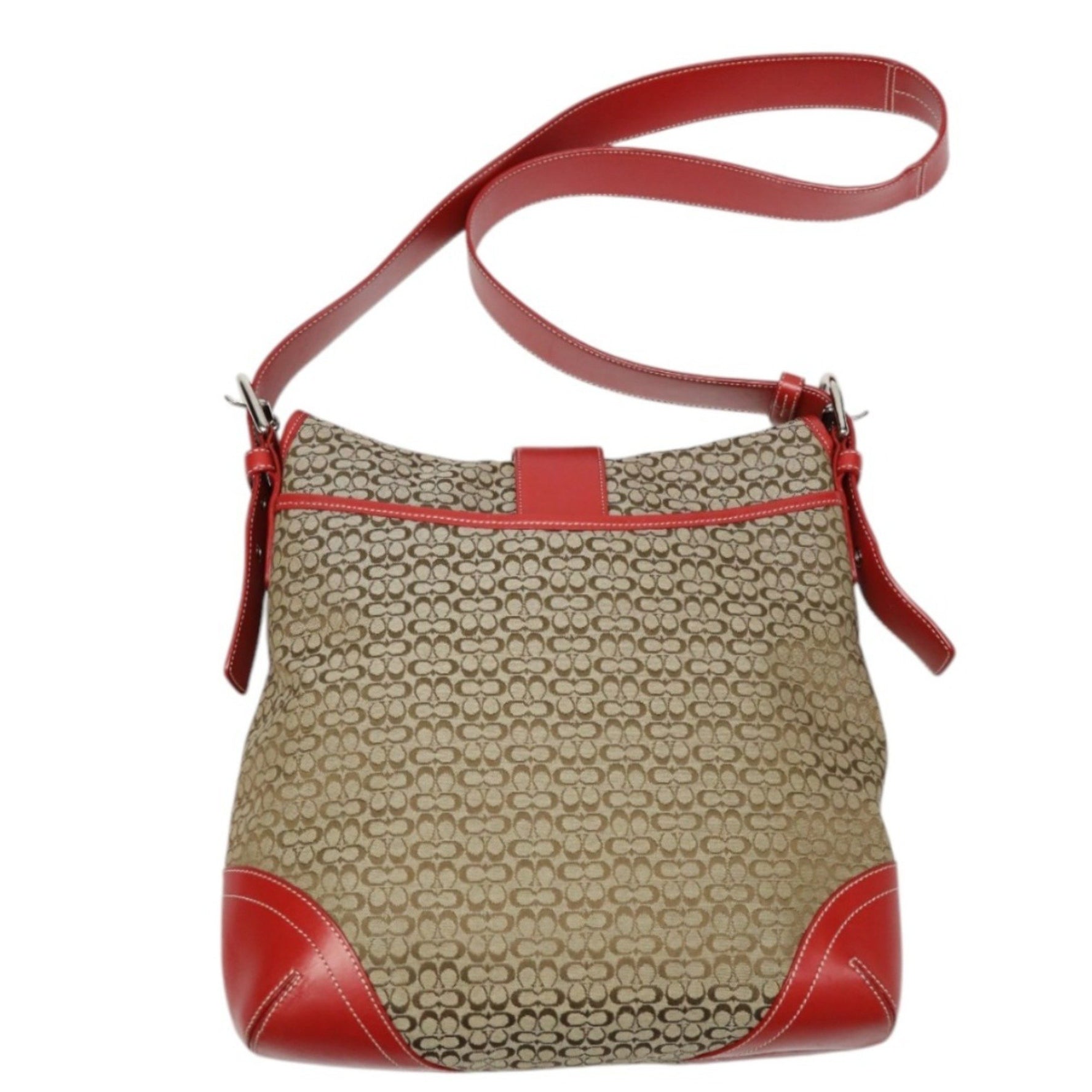 COACH Shoulder Bag, Signature Canvas 6377, Red x Brown