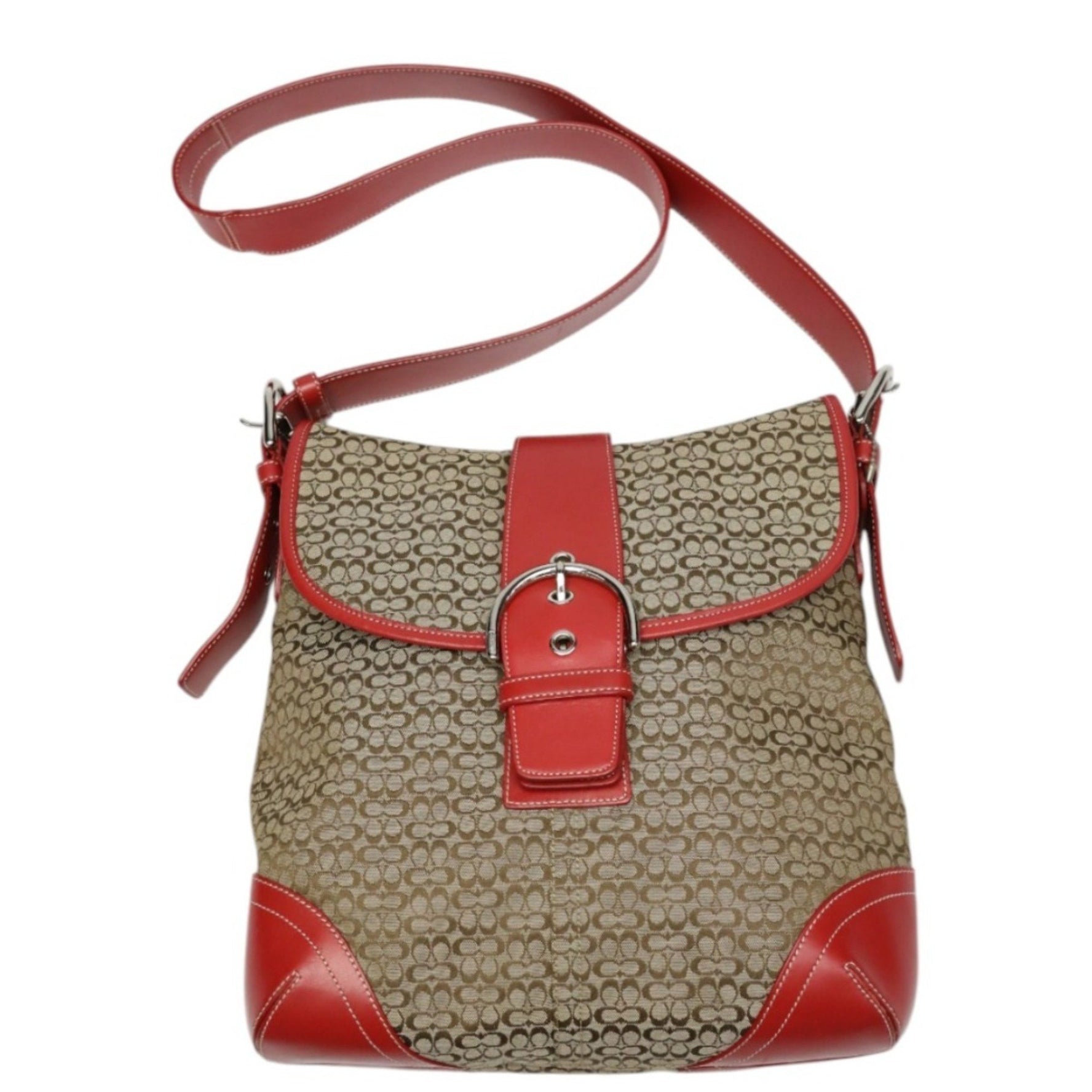 COACH Shoulder Bag, Signature Canvas 6377, Red x Brown