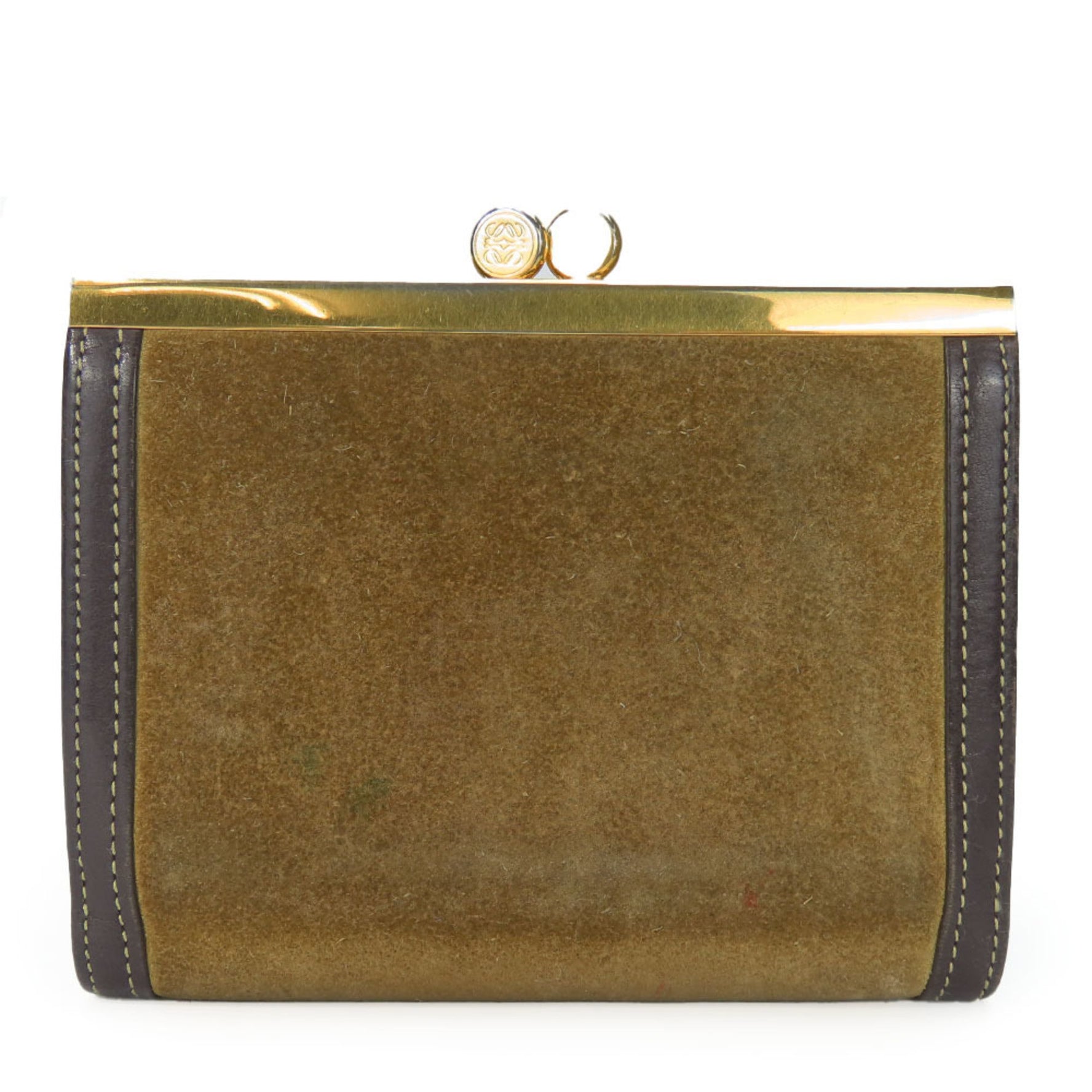 LOEWE Tri-fold Wallet Suede Leather Khaki Brown Anagram Accessory