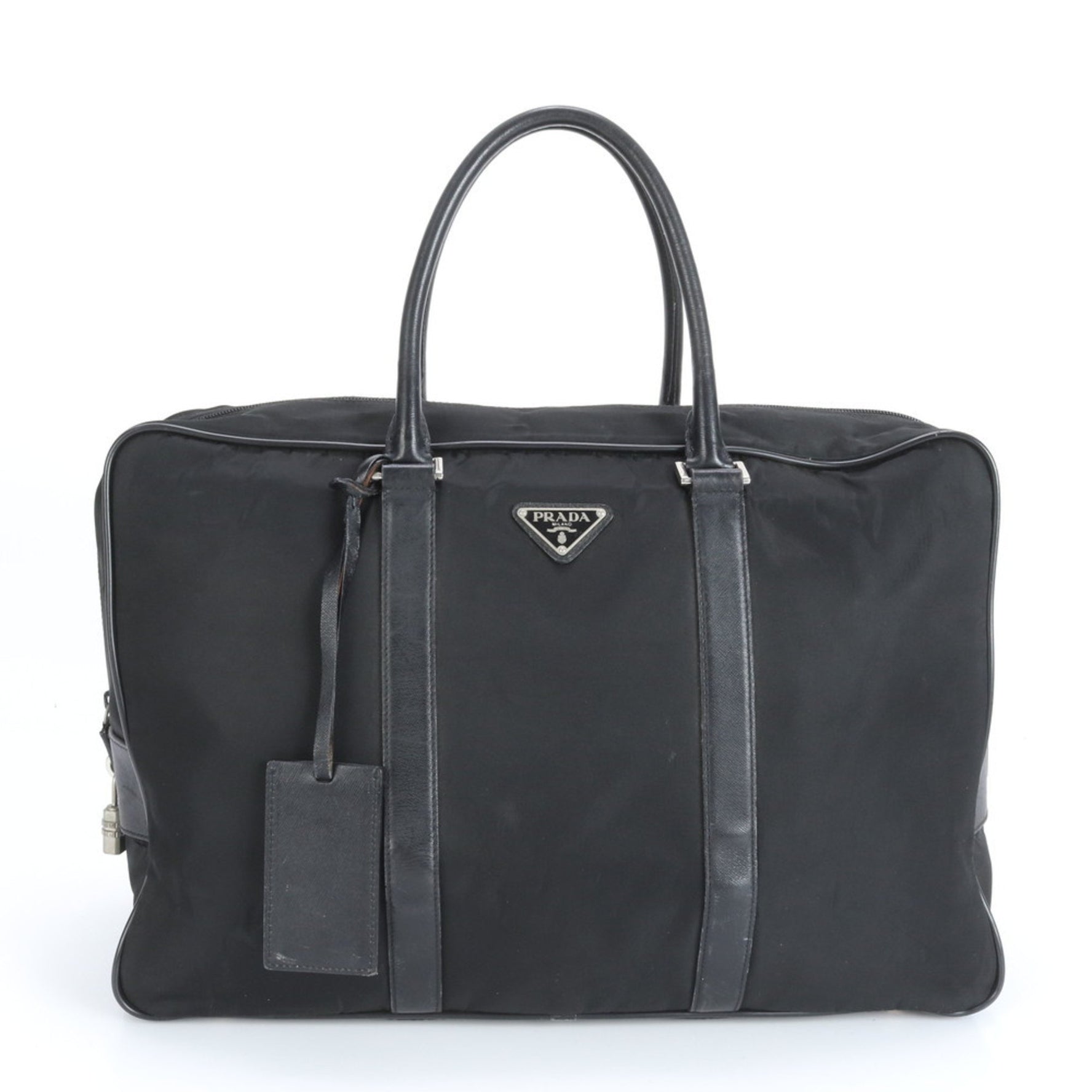 Prada Tessuto nylon triangular logo leather Boston bag tote travel men's
