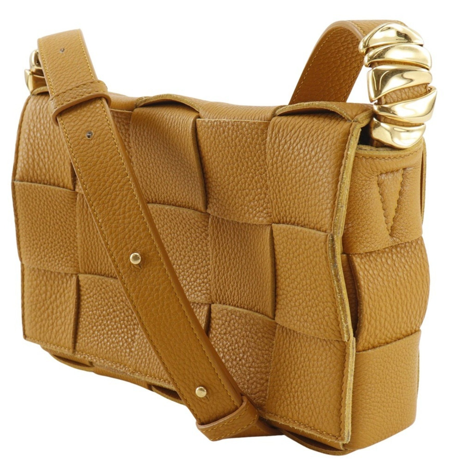 Bottega Veneta Cassette Shoulder Bag, Intrecciato Leather, Calfskin, Camel, Magnetic Cassette