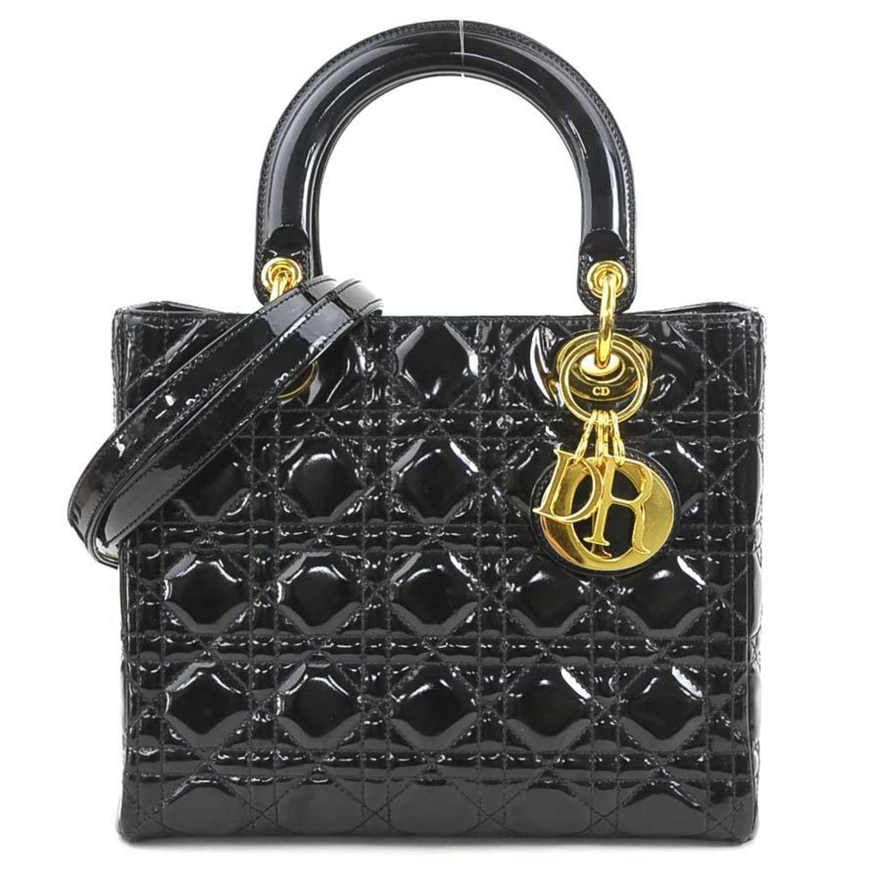 Christian Dior handbag shoulder bag Lady patent leather gold